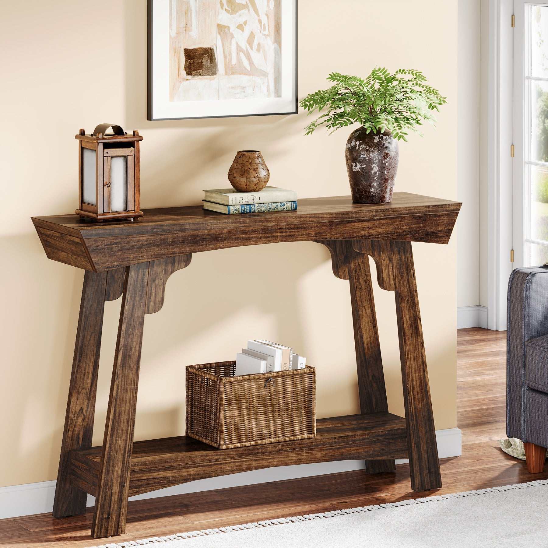 104.14 cm Console Table, Farmhouse 2-Tier Sofa Table Entryway Table with Storage Shelf