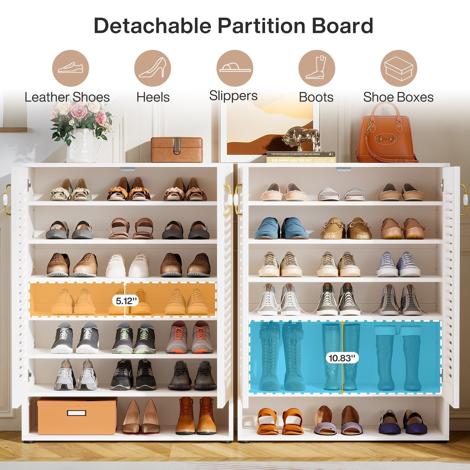 104 cm Shoe Cabinet, 24 Pair Storage Cabinet Shoe Rack with Adjustable Shelves