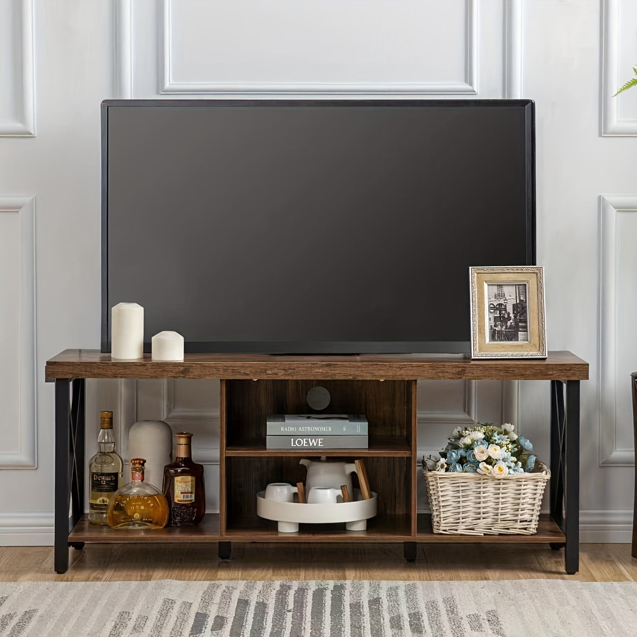 TV Stand For TV Up To 140 TV Cabinet With Open Storage, TV Console Unit With Shelving For Living Room, Entertainment Room