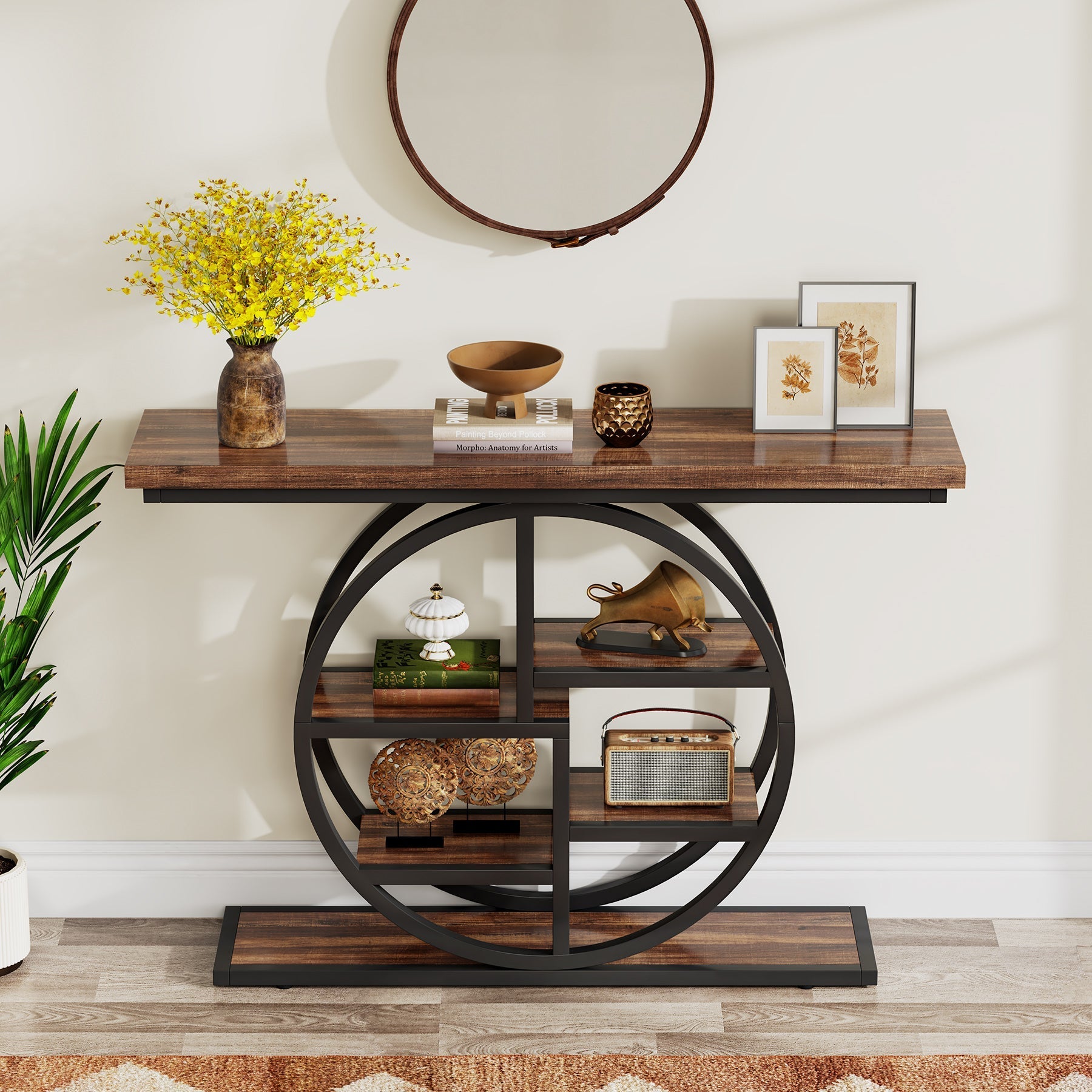 105.4 cm Console Table, Entryway Table Sofa Table with Etagere Shelves