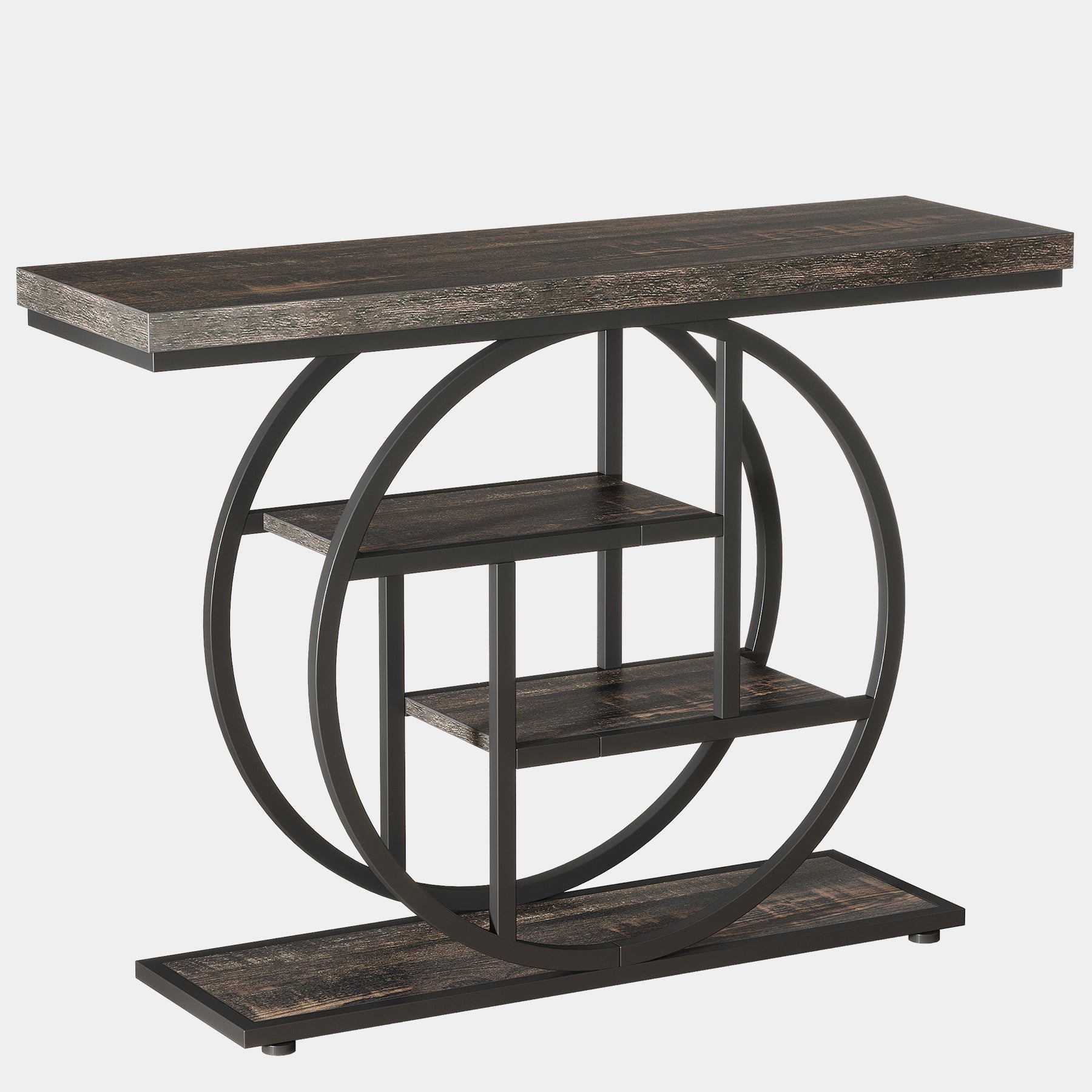 104.9 cm Console Table, Industrial 4-Tier Sofa Entryway Table with Circle Base