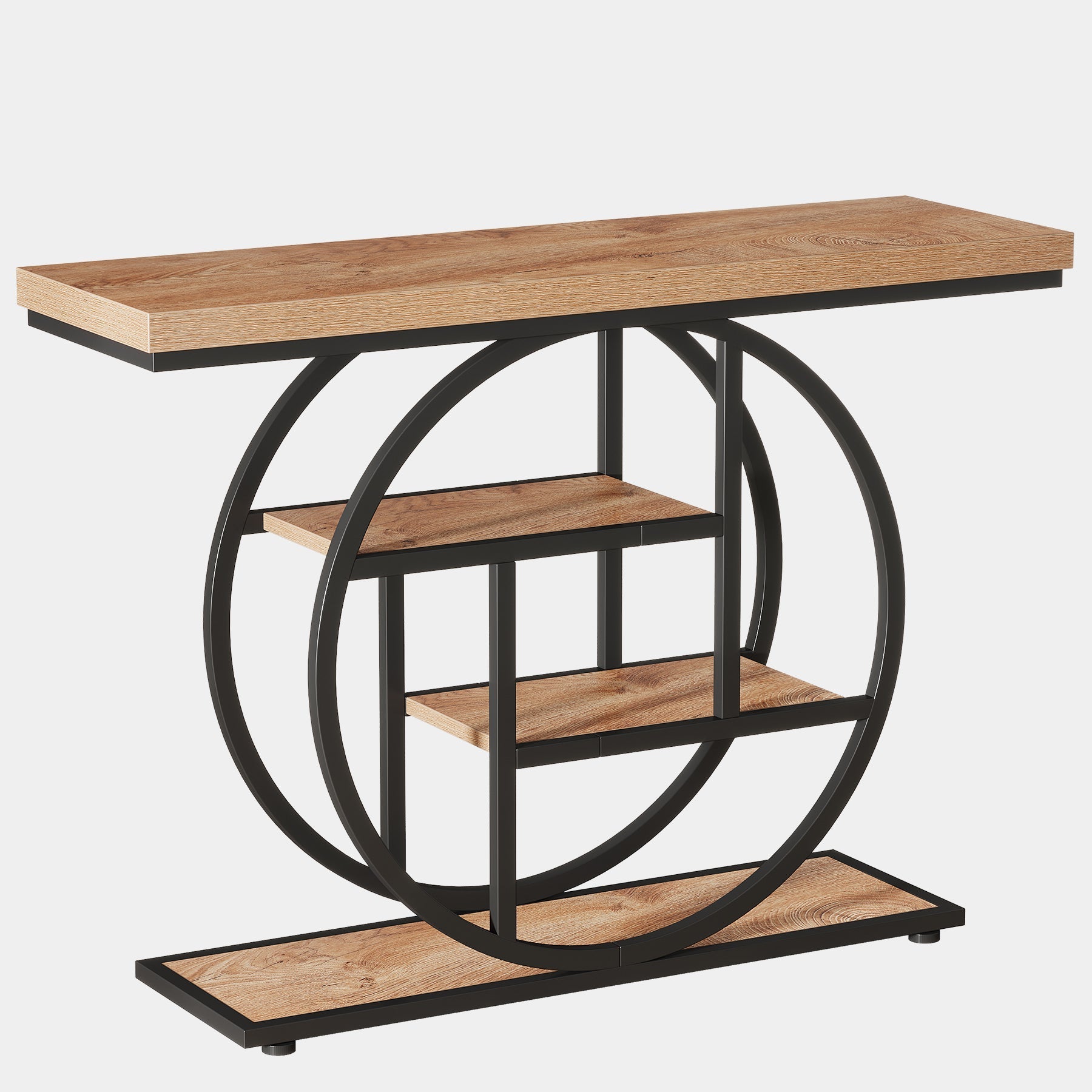 104.9 cm Console Table, Industrial 4-Tier Sofa Entryway Table with Circle Base