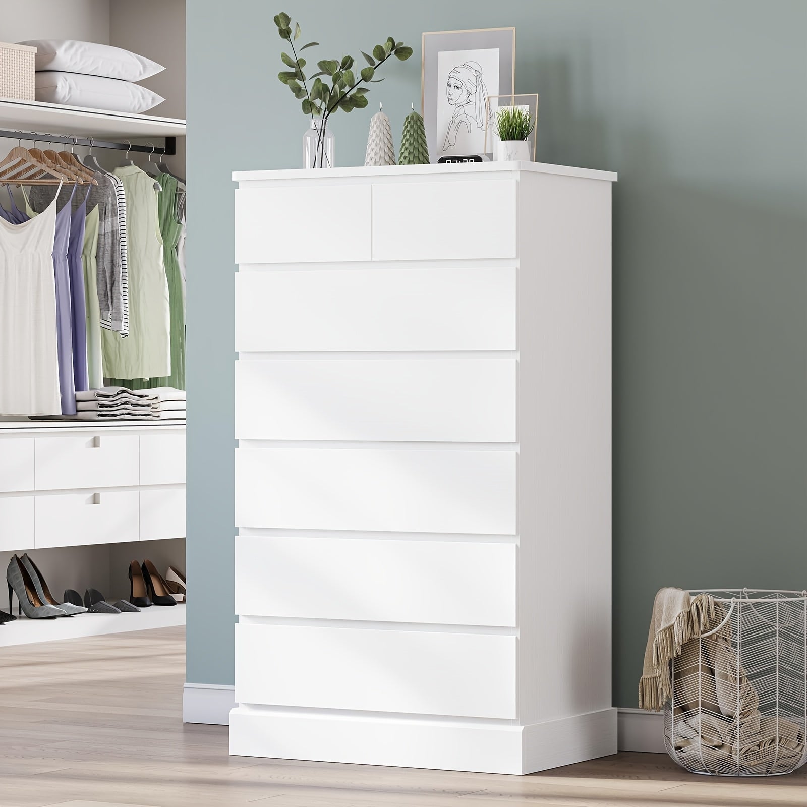 Tall Dresser With 7 Drawers For Bedroom, 132cm Tall Dresser And Chest Of Drawers, Modern Closet Organizer And Storage, Large Vertical Dresser For Bedroom, Wardrobe