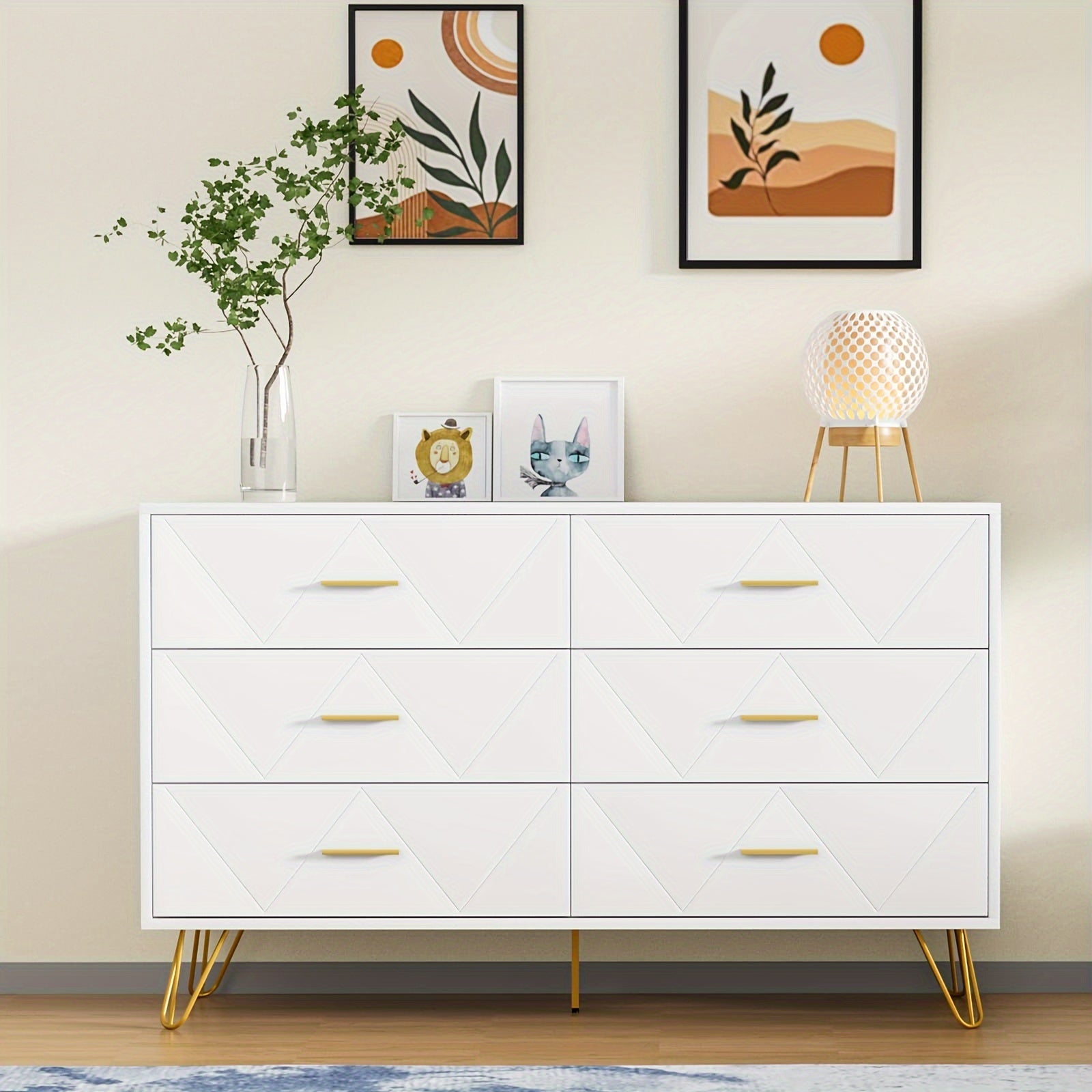 Dresser for Bedroom, Modern Dresser for Bedroom, 6 Drawer Double Dresser with Wide Drawers and Metal Handles, Wood Dressers & Chest of Drawers for Hallway, Entryway.