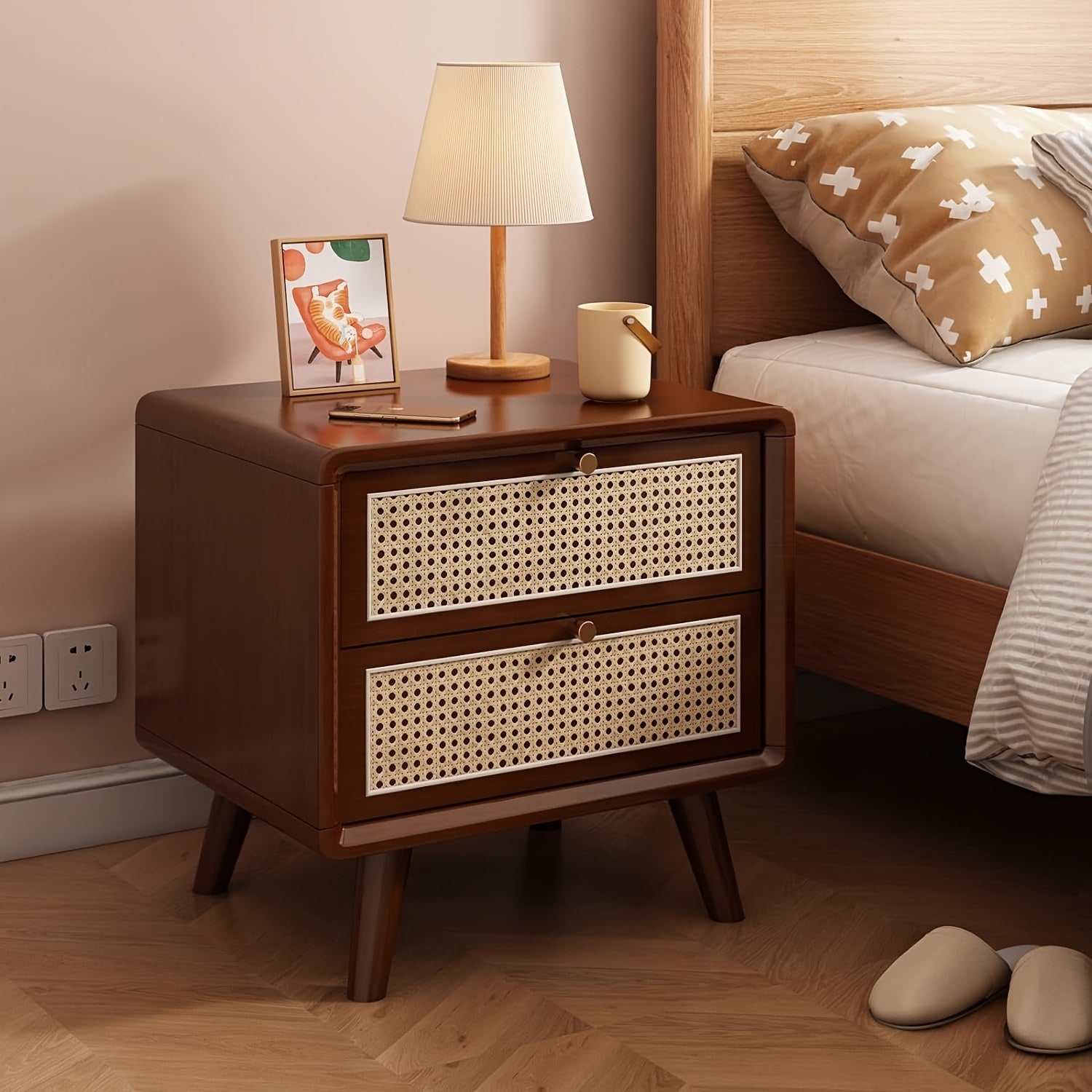 Rattan Bedside Table (Walnut Color, Cherry Color, Wood Color)