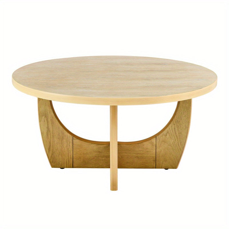 Elegant 91cm Round Oak Wood Coffee Table - Mid-Century Modern Design with Curved Legs, High Load Capacity for Living Room, Bedroom, or Reception Area