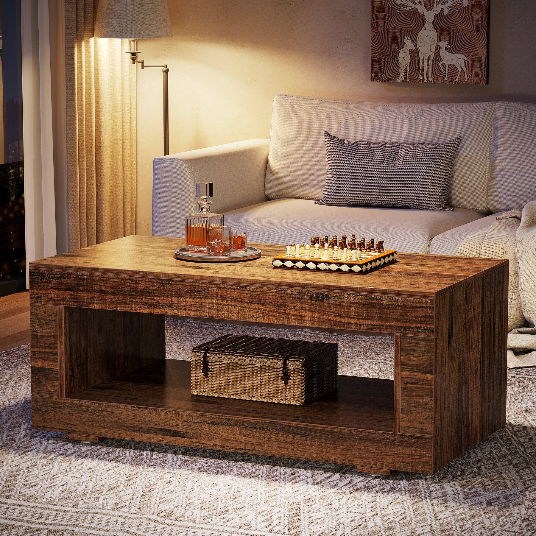 109 cm Coffee Table, Farmhouse Center Table With Storage