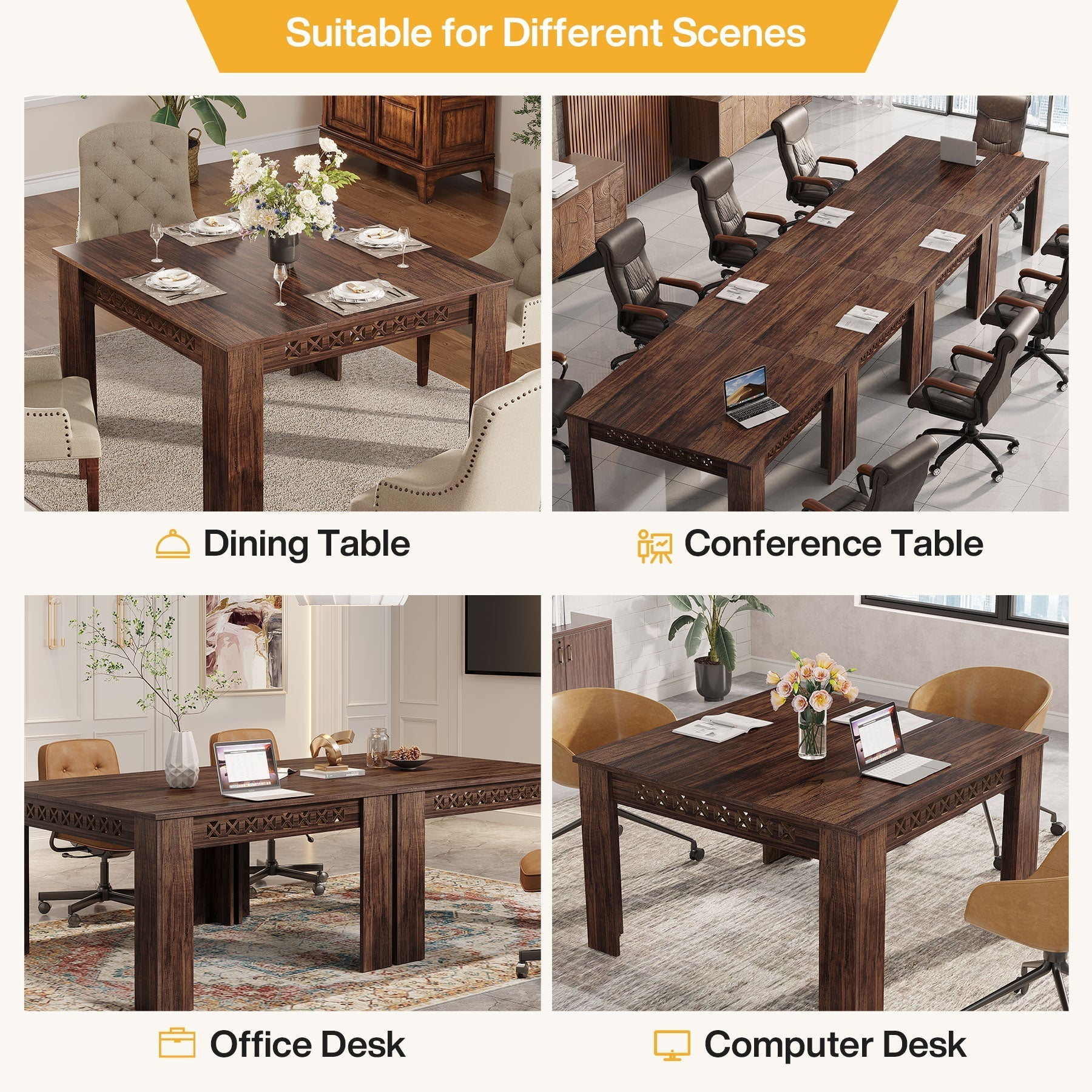 109 cm Conference Table, Wood Square Meeting Desk with Heavy Legs