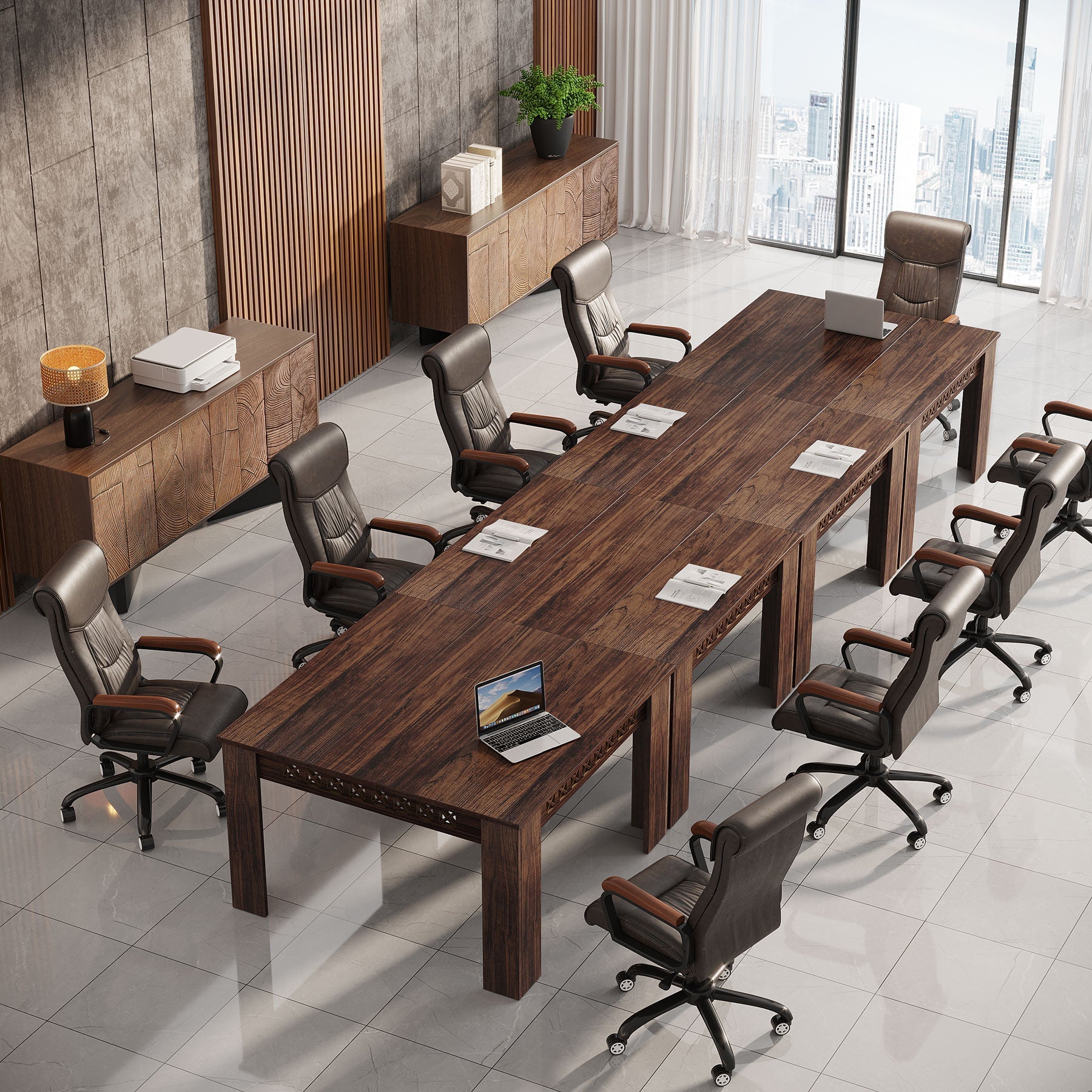 109 cm Conference Table, Wood Square Meeting Desk with Heavy Legs