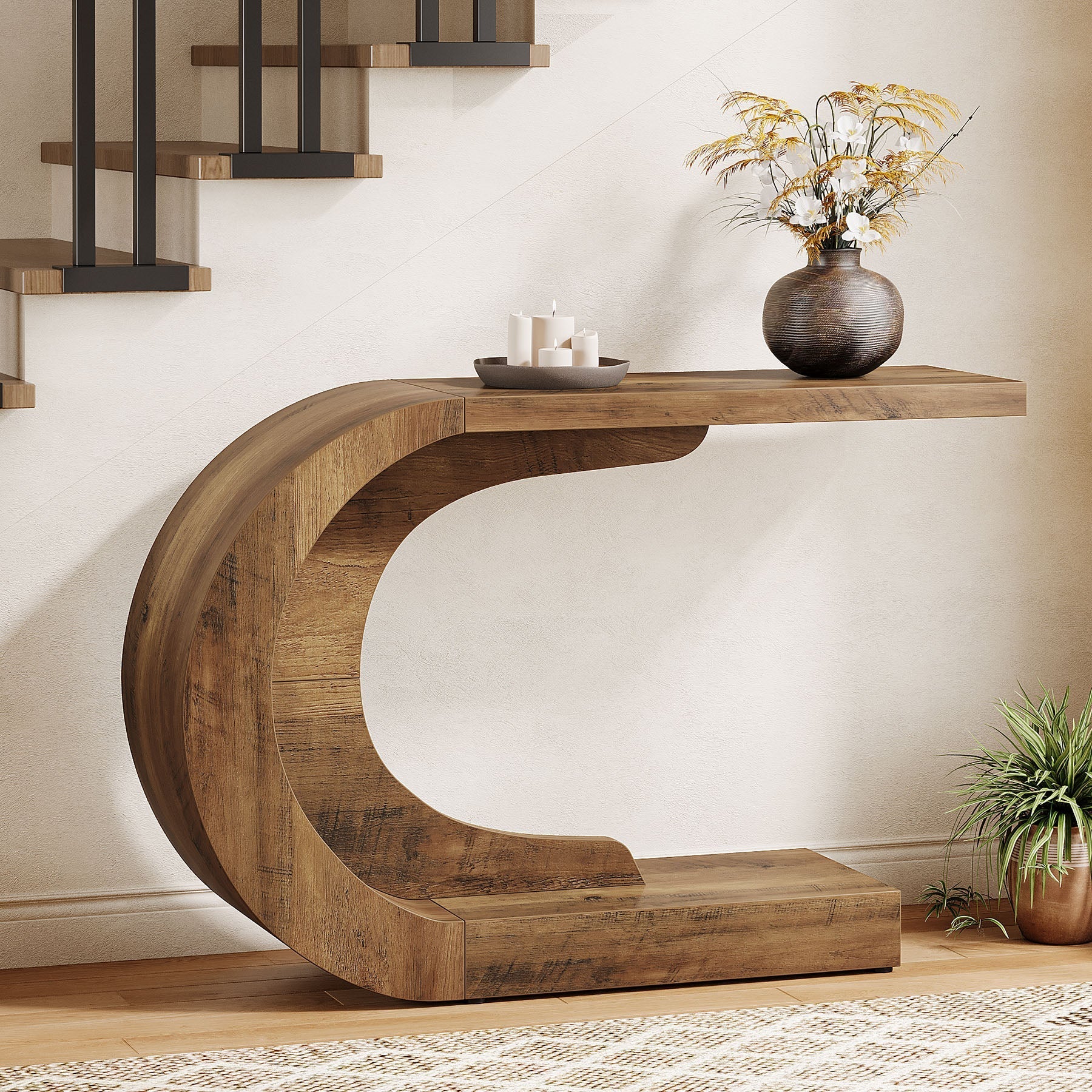 109 cm Console Table, C-Shaped Modern Accent Table Hallway Table