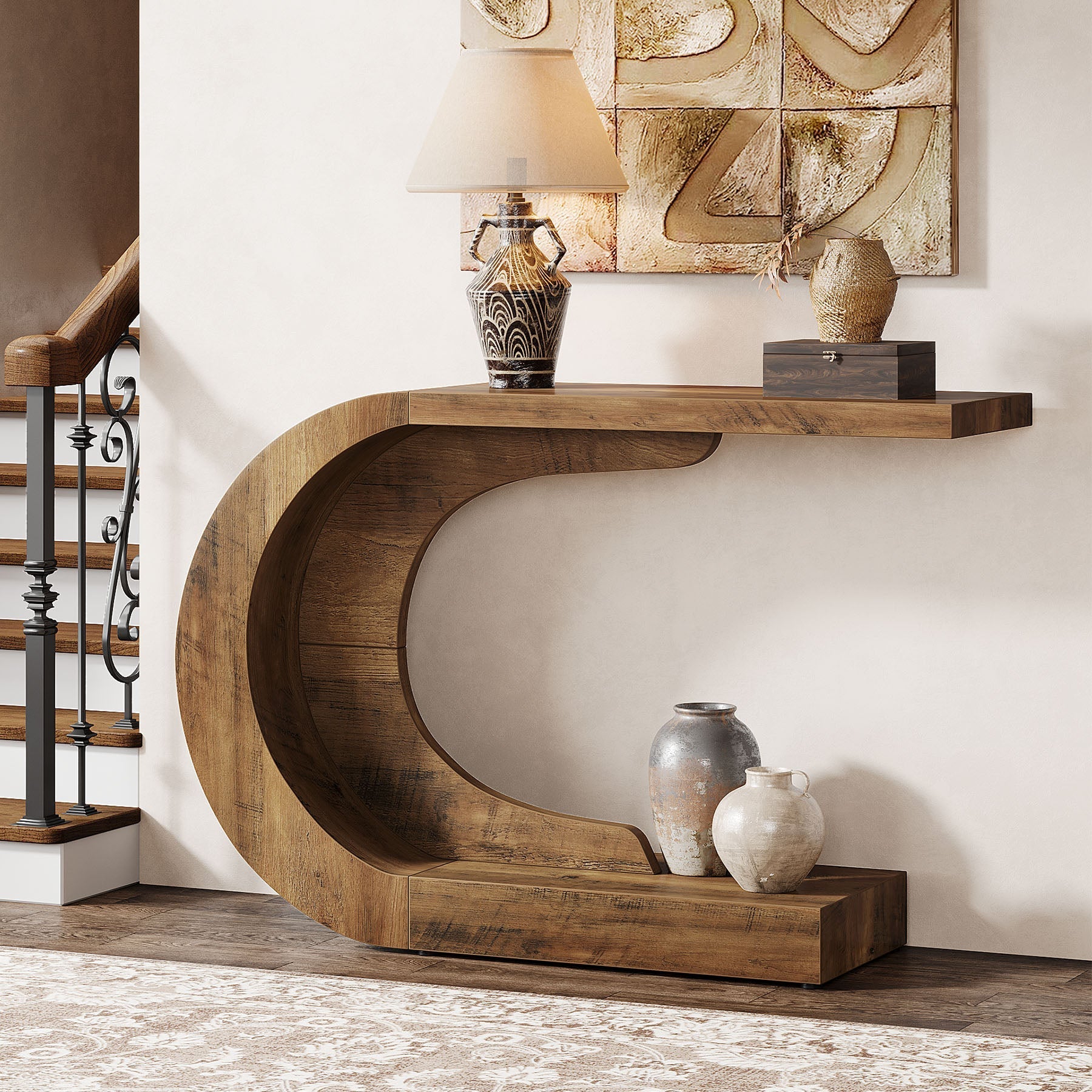 109 cm Console Table, C-Shaped Modern Accent Table Hallway Table