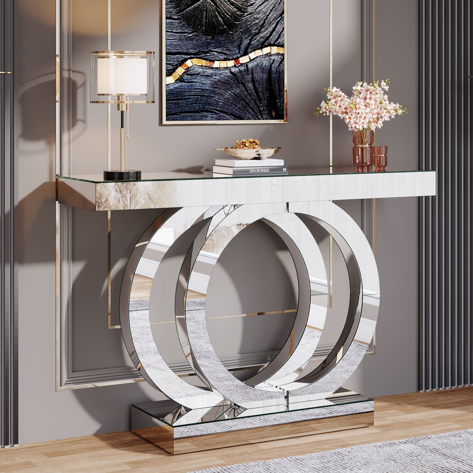 109 cm Mirrored Console Table, Glass Sofa Table Foyer Table