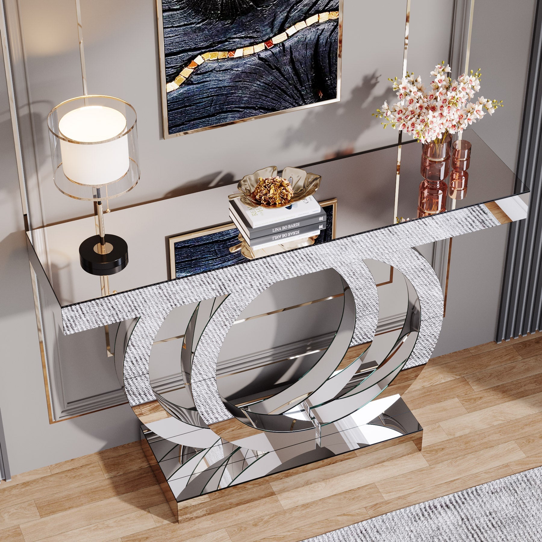 109 cm Mirrored Console Table, Glass Sofa Table Foyer Table