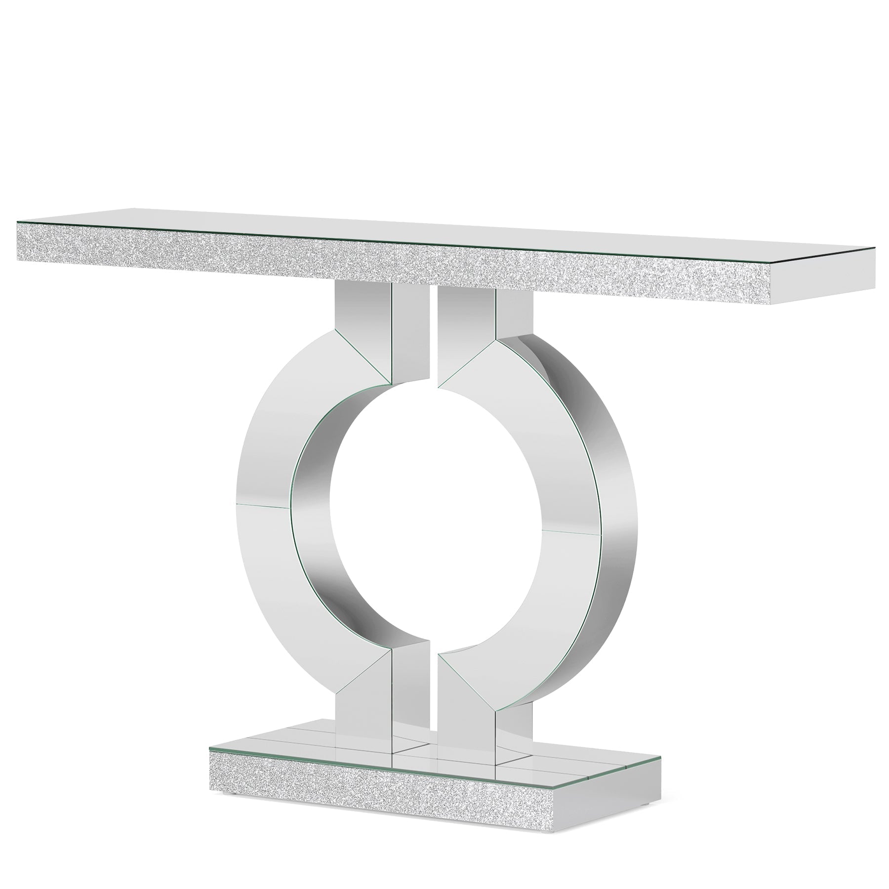 109 cm Mirrored Console Table, Modern Silver Sofa Table with O-Shaped Base