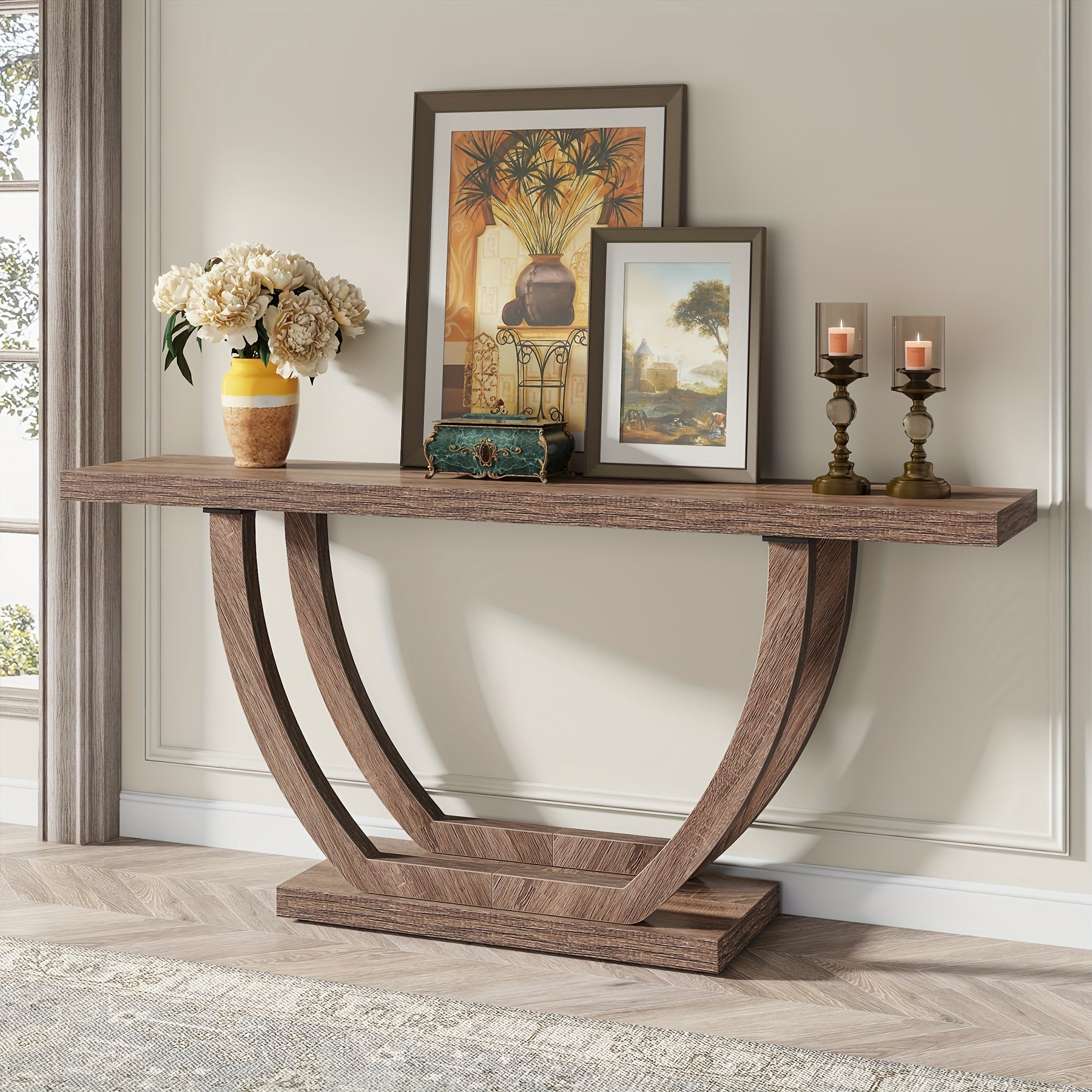 Console Table for Entryway: 160 cm Farmhouse Wood Entry Foyer Table for Entrance, Narrow Long Sofa Table Behind Couch with Metal Legs for Hallway, Reception Room, Grey