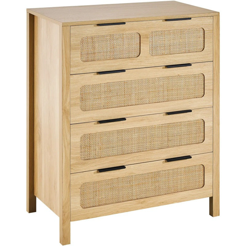 7 Drawer Rattan Dresser Boho Dresser Natural Rattan Chest of Drawers with Spacious Storage for Bedroom Living Room and Hallway Rattan Nightstand with Sturdy HandlesandLegs Natural Wood