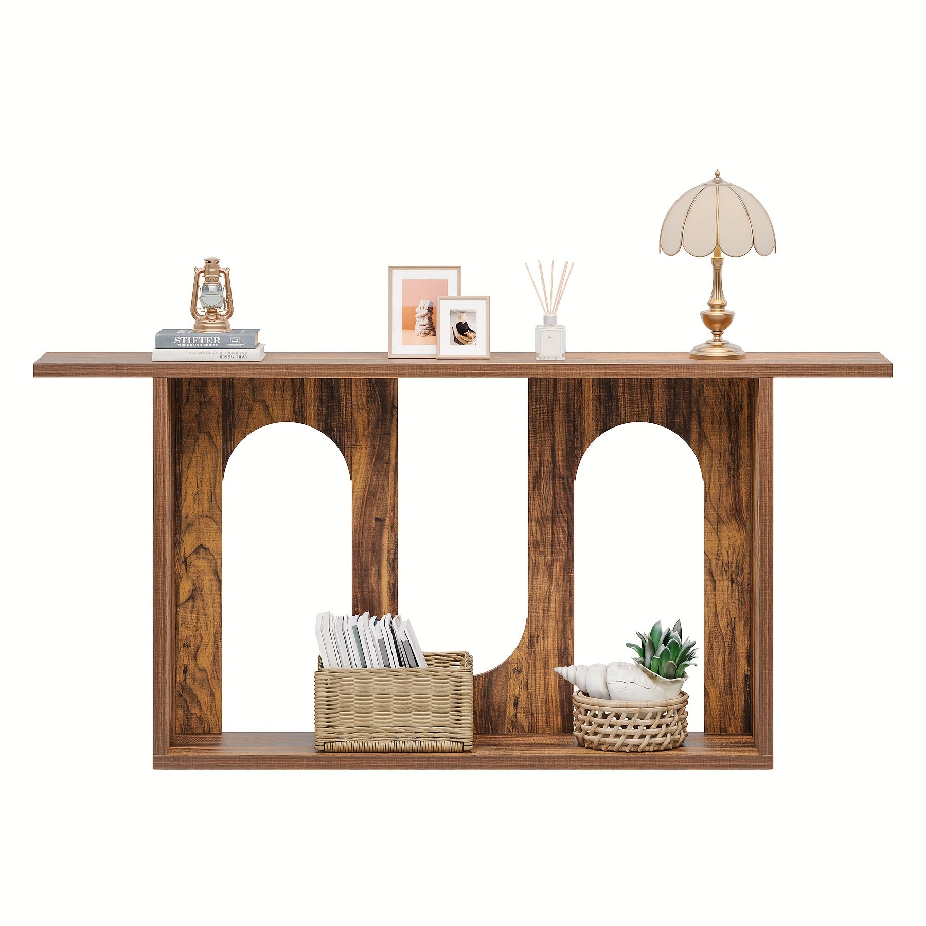 180.1 cm Console Table, Farmhouse Long Entryway Sofa Table With Storage, Console Table Exudes A Rustic And Charming Farmhouse Style And Is Crafted With A Durable Frame