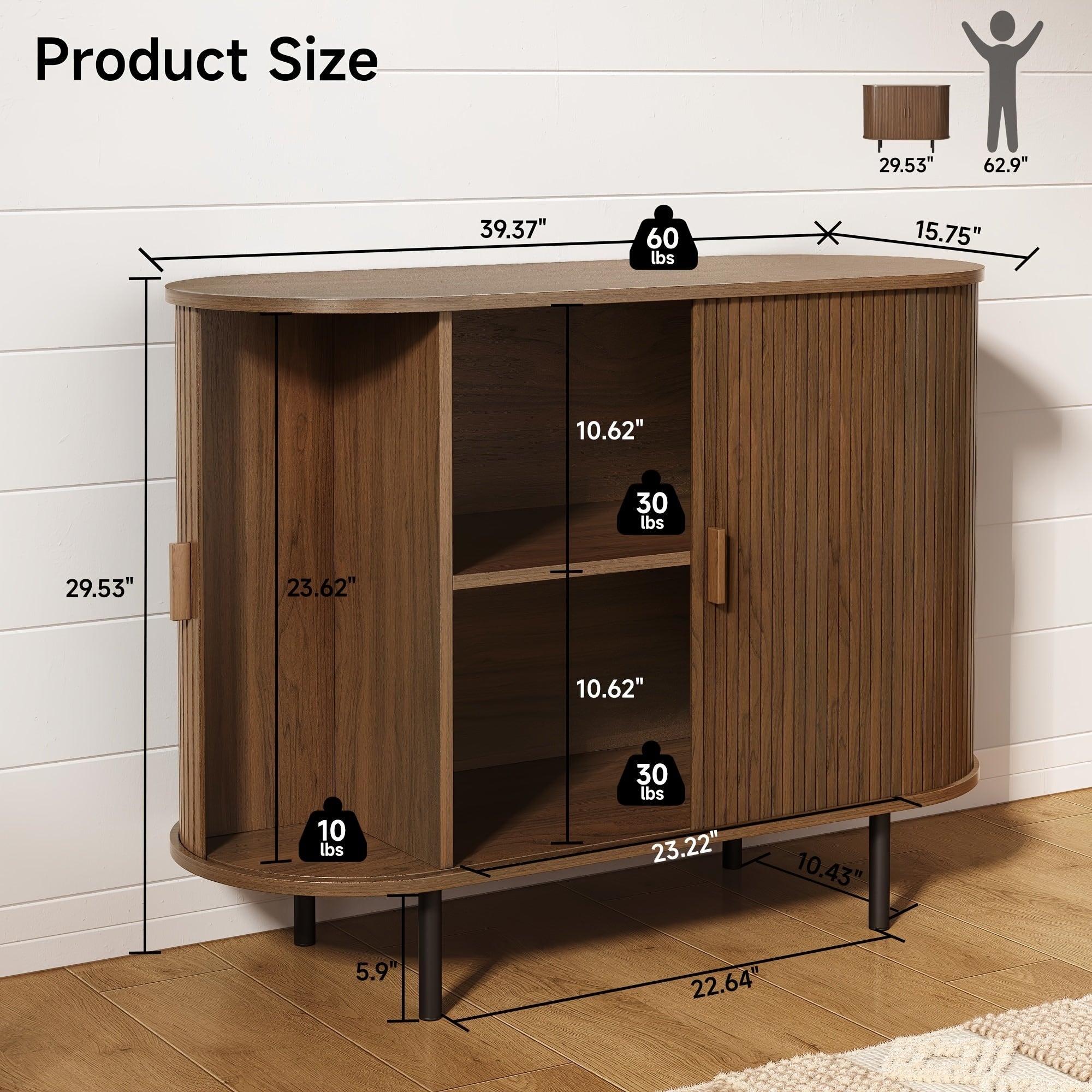 102 cm Storage Cabinet, Sideboard Buffet Cabinet with Storage, Sliding Door & Adjustable Shelf, Modern Accent Coffee Bar Cabinet Console Table for Kitchen, Entryway, Bedroom, Walnut