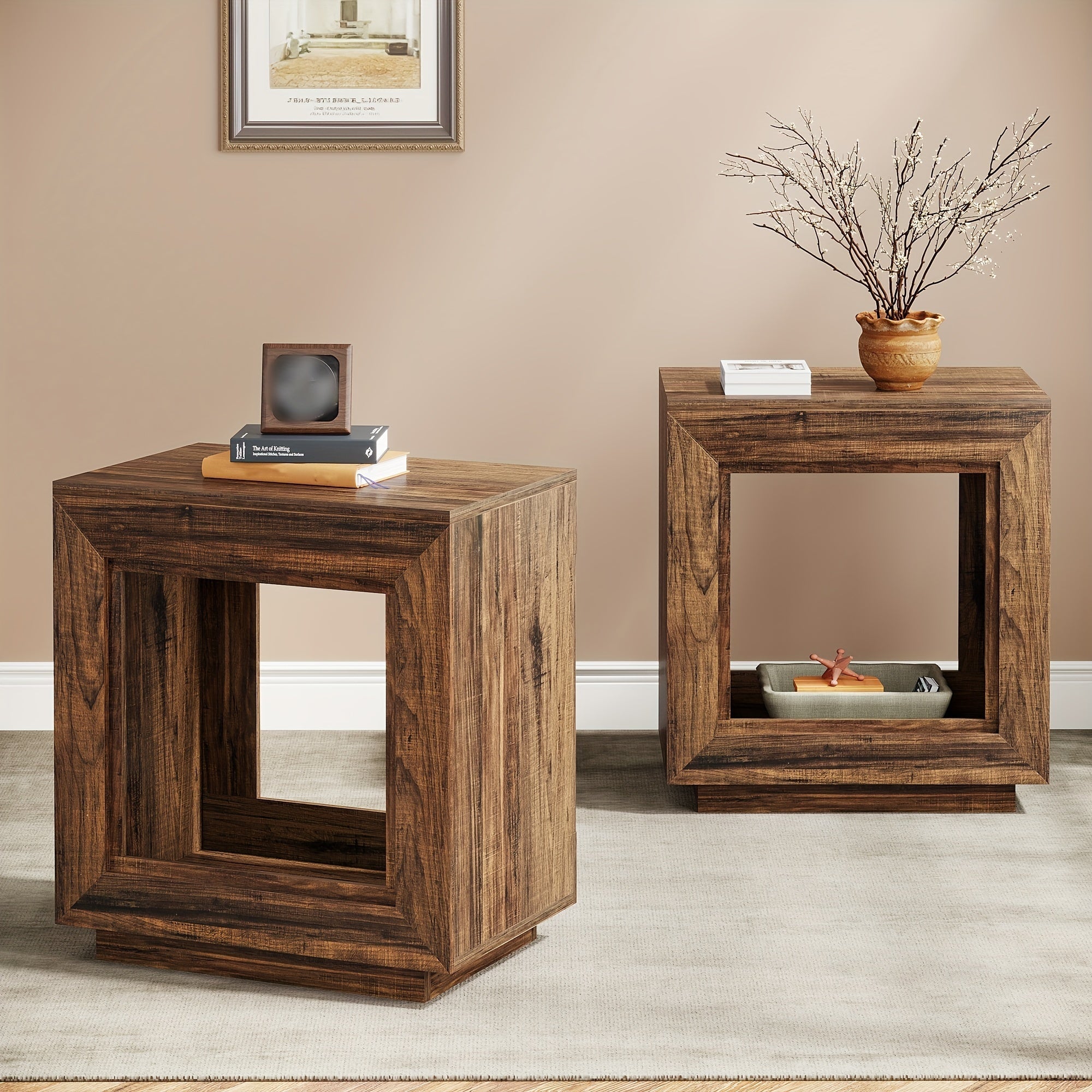 Wooden Nightstand Bedside Table - Farmhouse Narrow End Table For Living Room - Accent Side Table With 2 Open Storage Shelves For Bedroom, Small Spaces