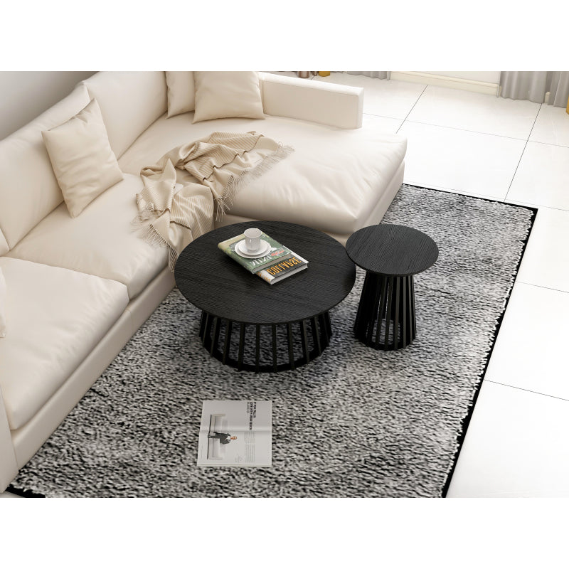 Round Coffee Table Set of 2, Grille Molding, Suitable for Bedroom, Living Room, Balcony