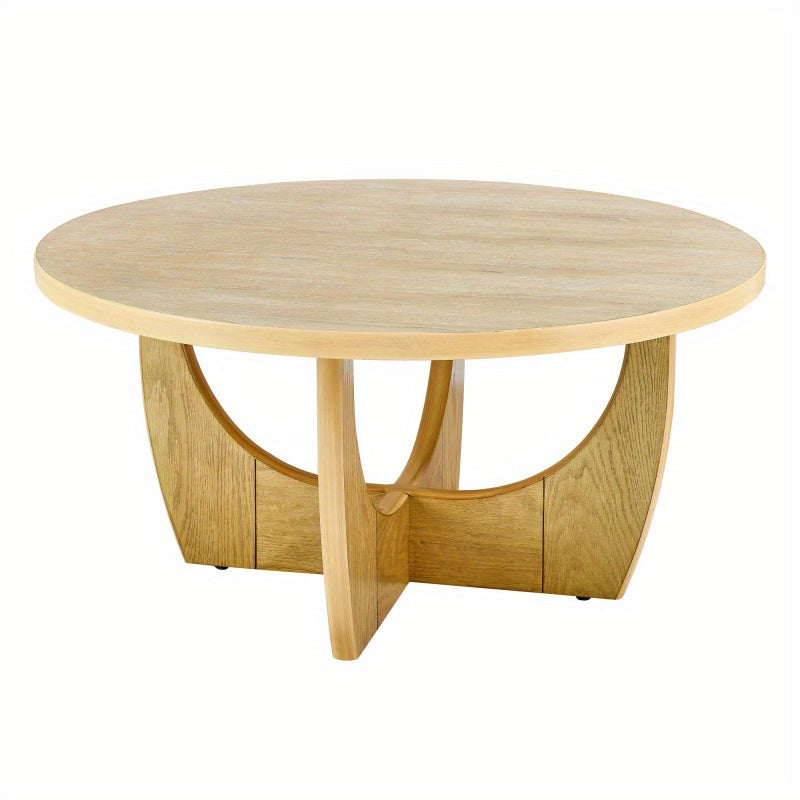 Elegant 91cm Round Oak Wood Coffee Table - Mid-Century Modern Design with Curved Legs, High Load Capacity for Living Room, Bedroom, or Reception Area