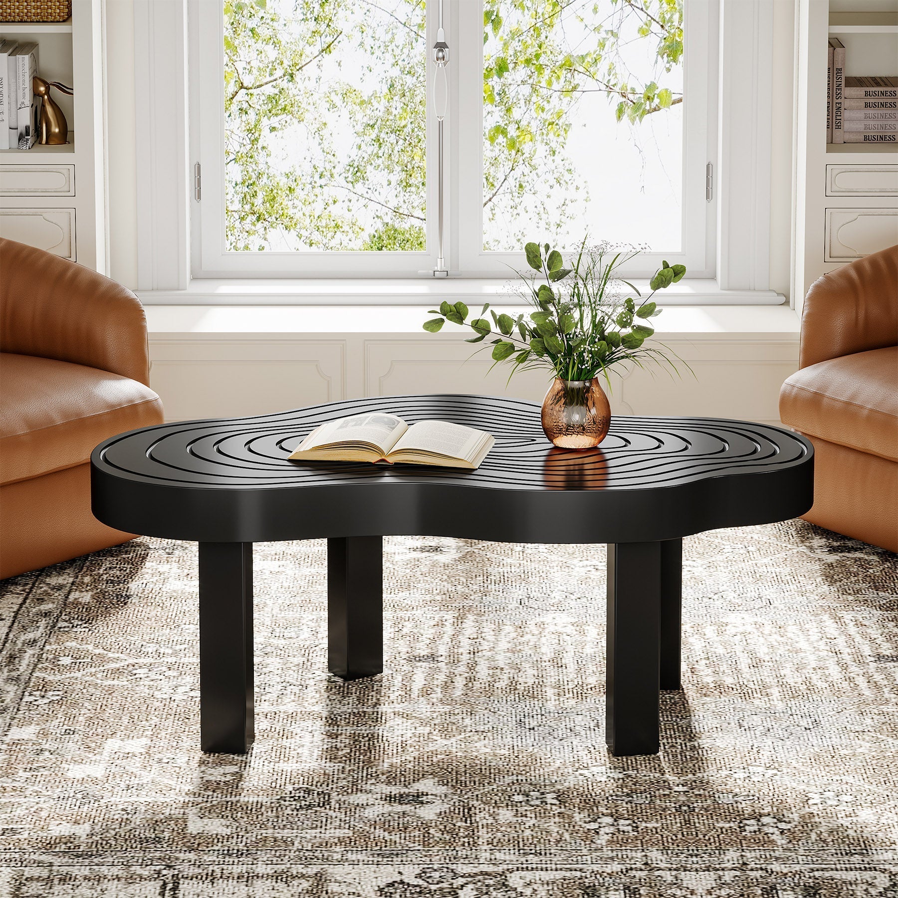 114 cm Coffee Table, Modern Irregular Center Table with Thick Tabletop