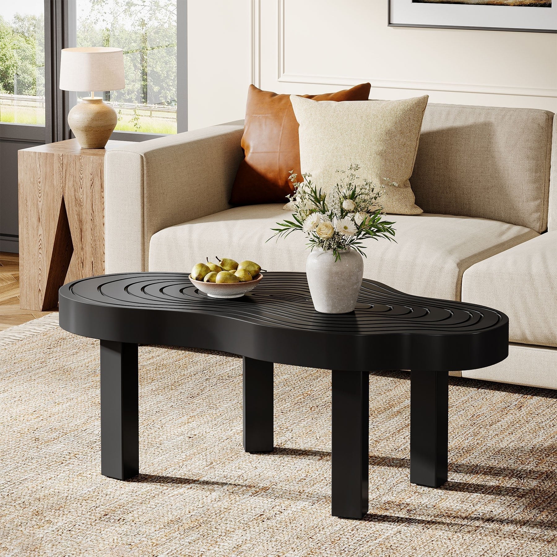 114 cm Coffee Table, Modern Irregular Center Table with Thick Tabletop