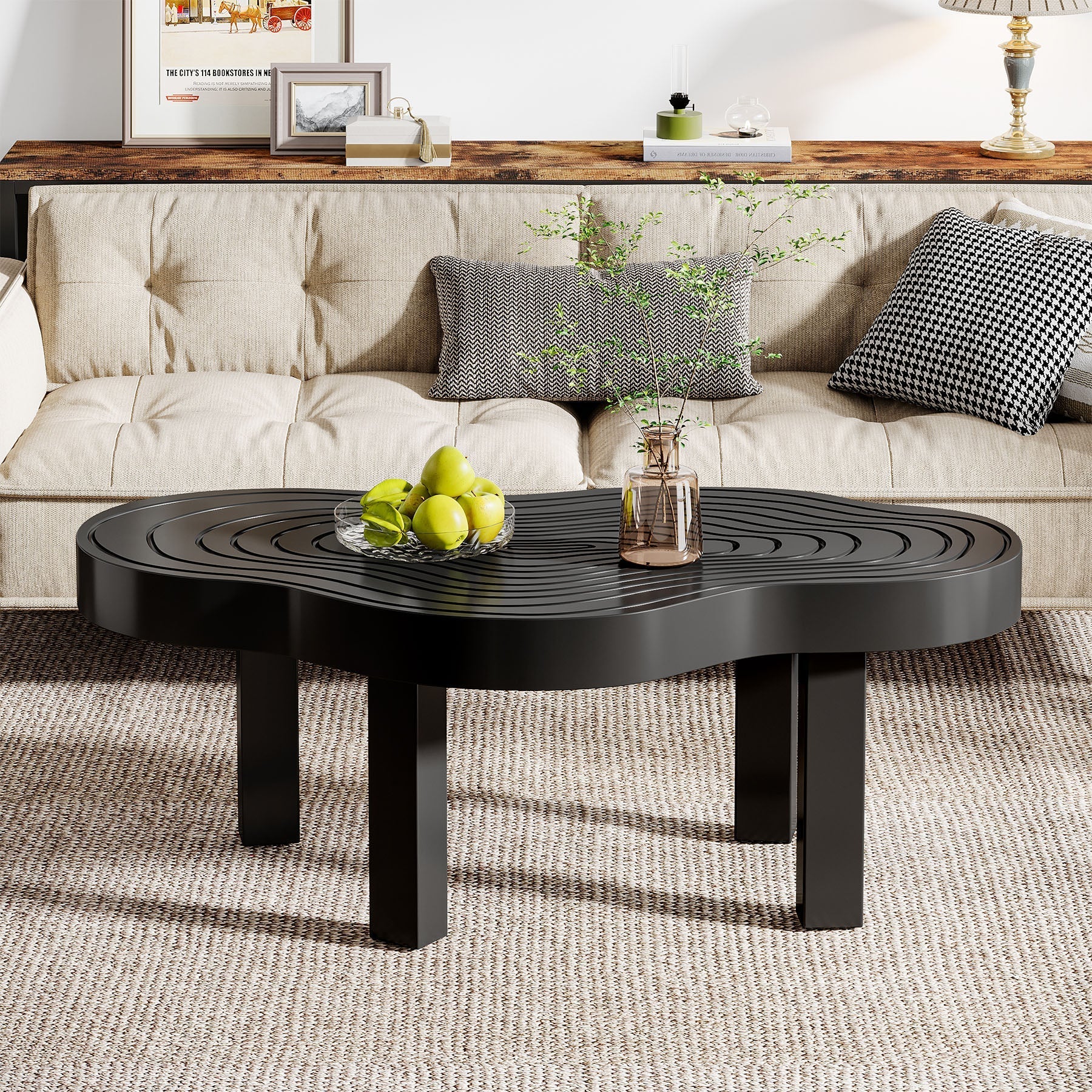 114 cm Coffee Table, Modern Irregular Center Table with Thick Tabletop