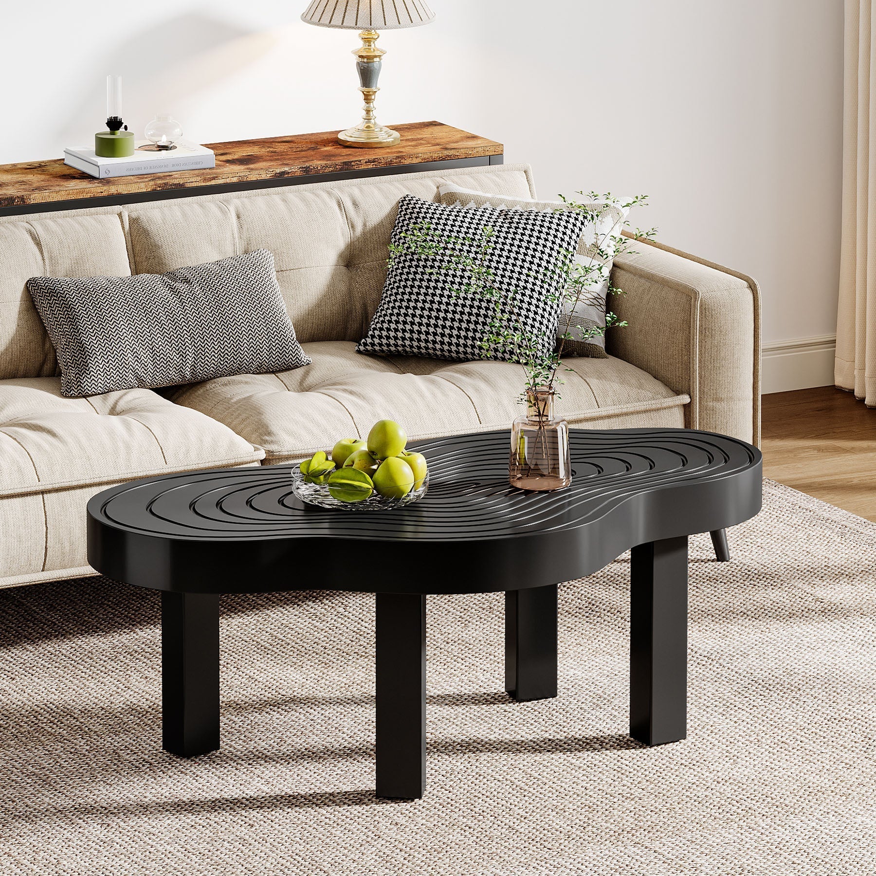 114 cm Coffee Table, Modern Irregular Center Table with Thick Tabletop