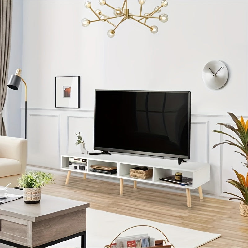 150cm Modern Wooden TV Stand, Supports TV, Cable Management, Living Room Television Furniture, Simple and Stylish Media Console, Easy to Assemble, Black and White