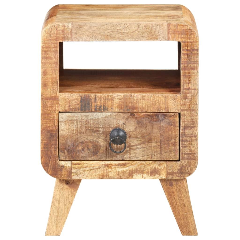 Modern Rough Mango Wood Bedside Cabinet 11.8"x11.8"x16.1" - Sturdy Hardwood Nightstand with Storage Compartment, Bedside Cabinet