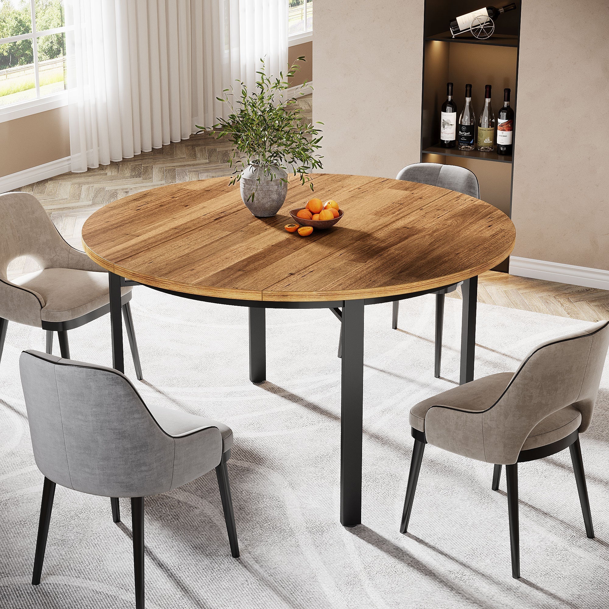 116.8 cm Round Dining Table, Farmhouse Kitchen Table Dinner Table for 4-6 People