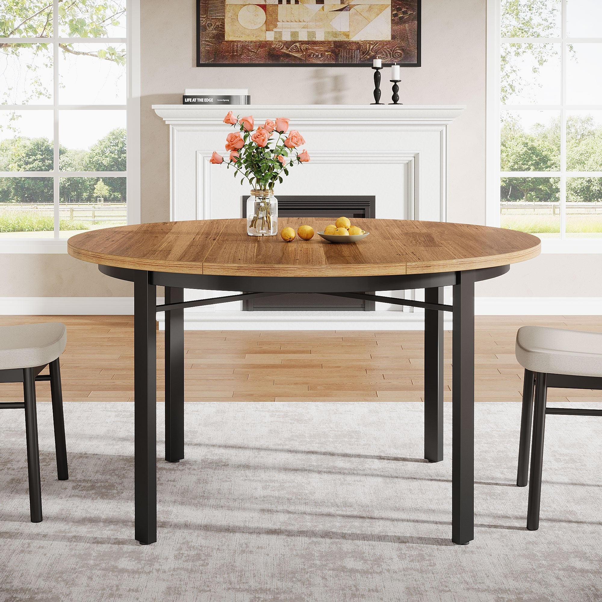 116.8 cm Round Dining Table, Farmhouse Kitchen Table Dinner Table for 4-6 People