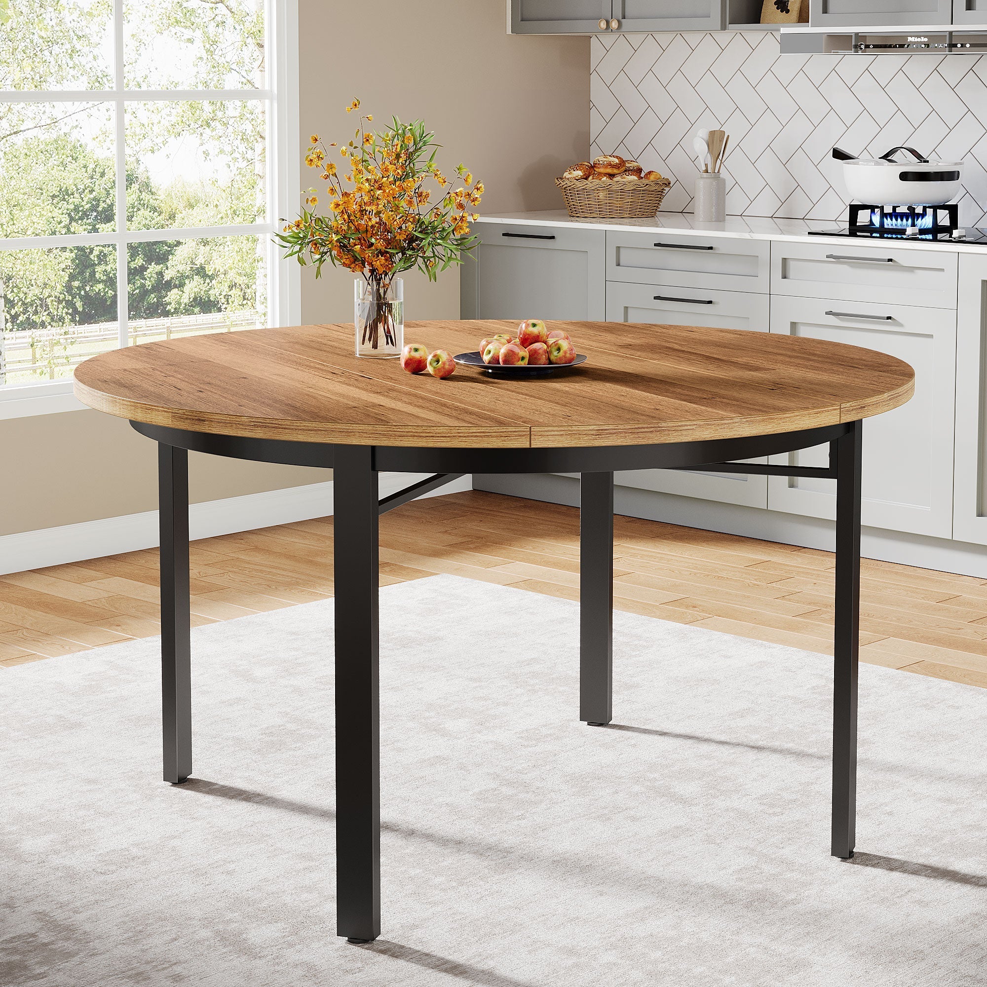 116.8 cm Round Dining Table, Farmhouse Kitchen Table Dinner Table for 4-6 People