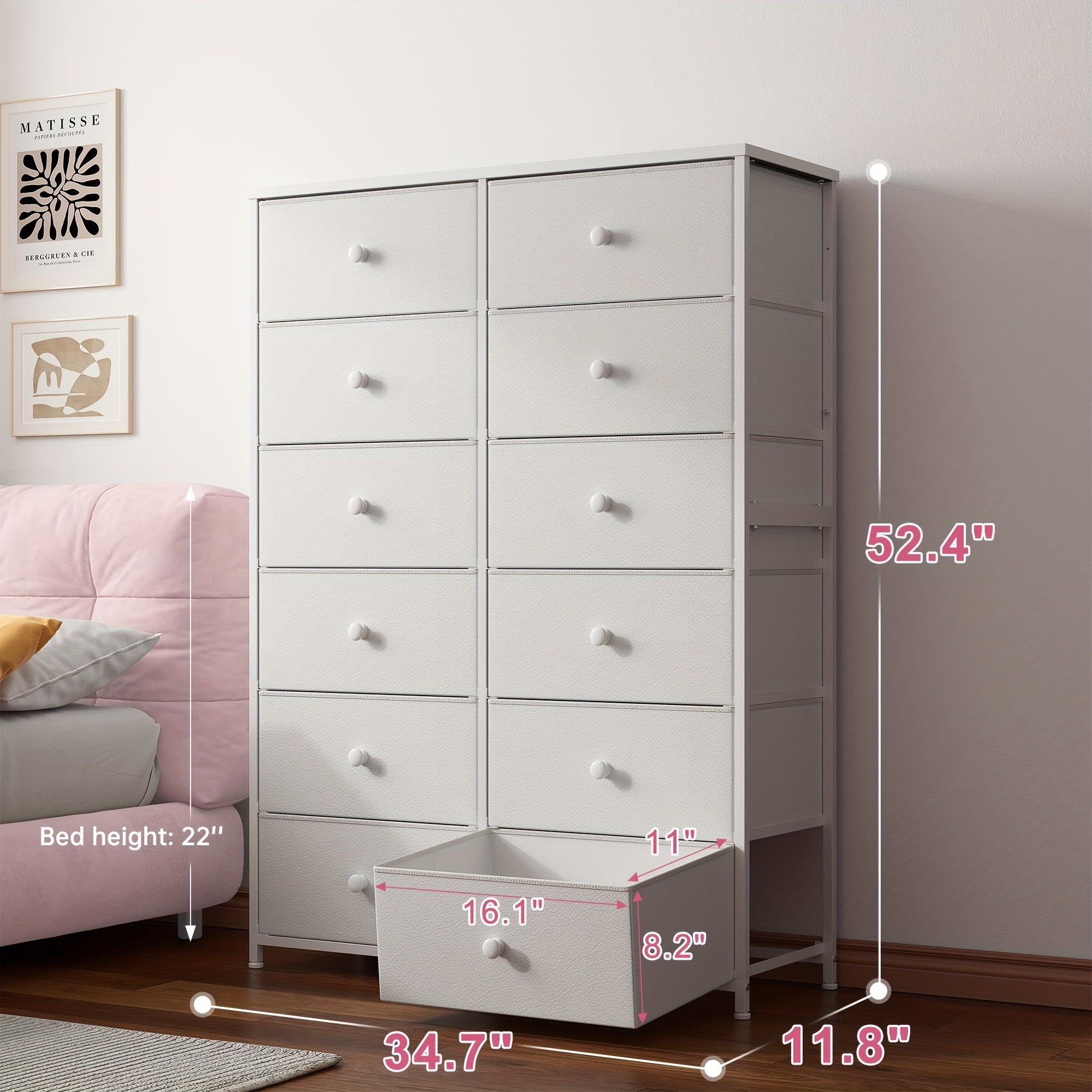 Tall Dresser For Bedroom, 12 Drawer Dresser For Bedroom, Fabric Dresser & Chest Of Drawers For Bedroom Dressers With 12 Large Drawers For Closet Living Room Entryway, 34.7"Dx11.8"Wx52.4"H Storage Drawer Units