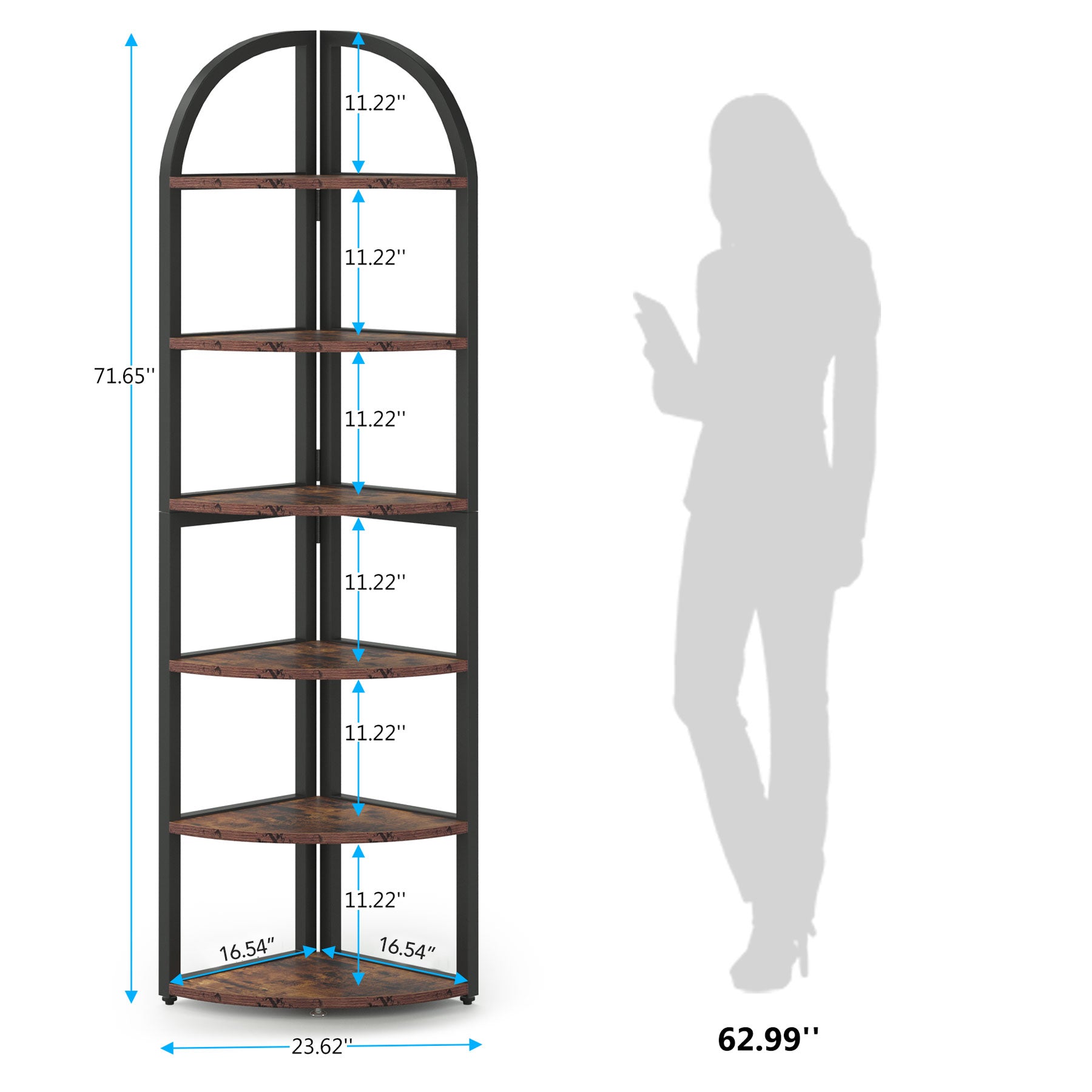 6-Tier Corner Shelf, 180 cm Tall Corner Bookshelf for Small Space