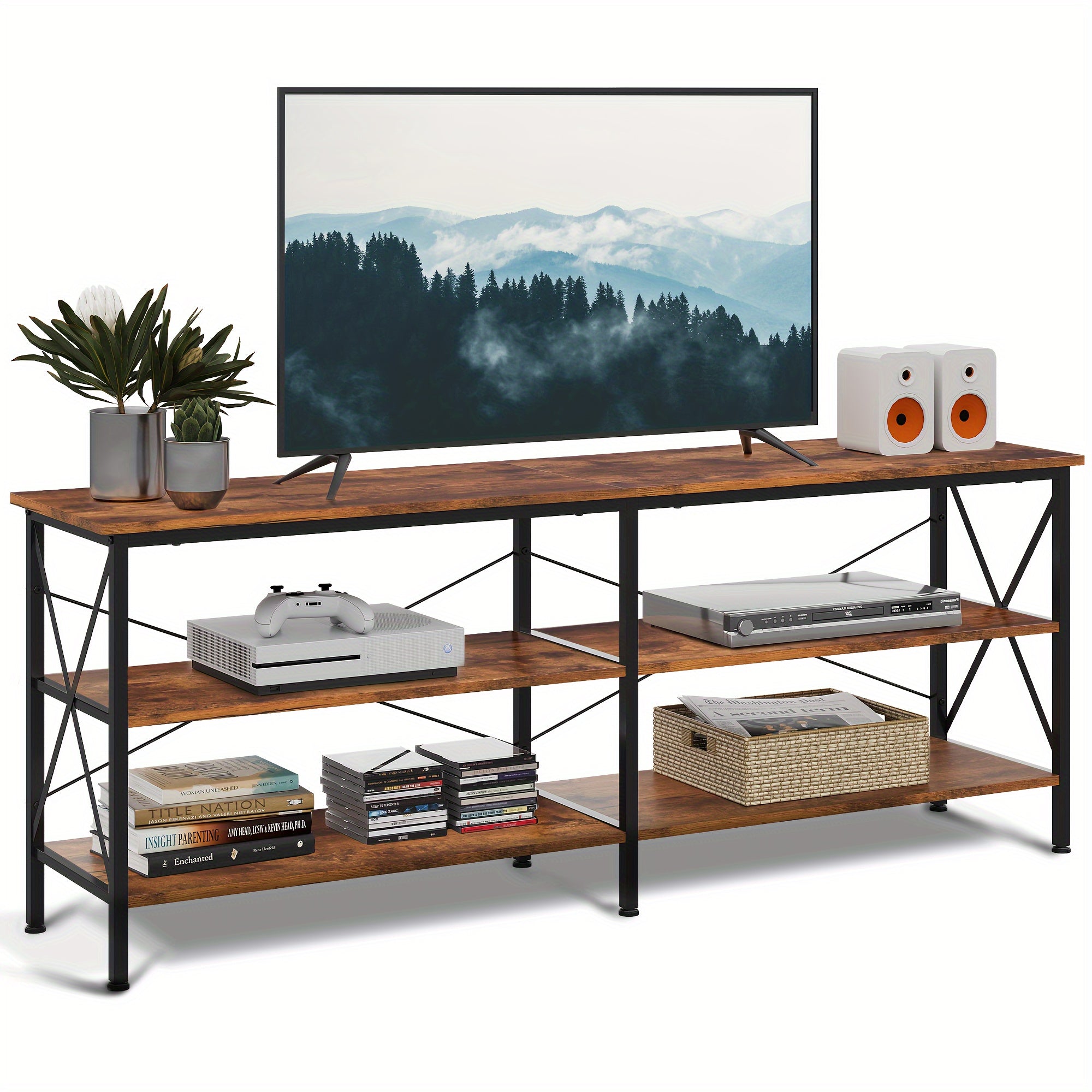 TV Stand for 65 70 inch TV, Entertainment Center with Storage, Industrial TV Console for Living Room, Long 63" TV Cabinet with Metal Frame