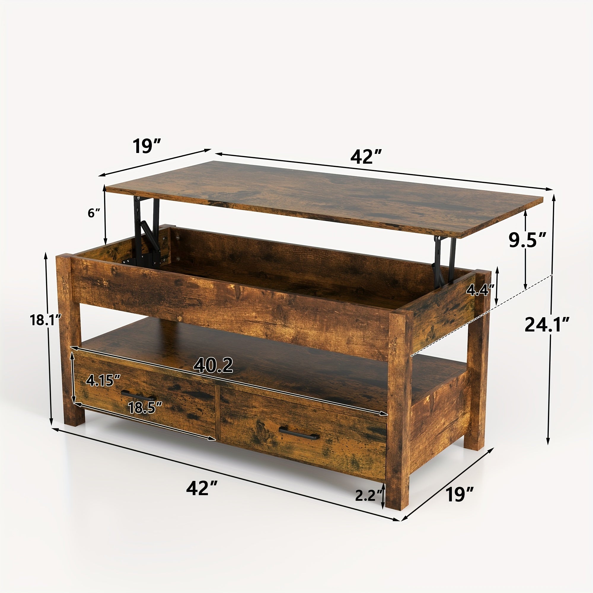 Lift Top Coffee Table Central Table W/Drawers&Hidden Compartment For Living Room