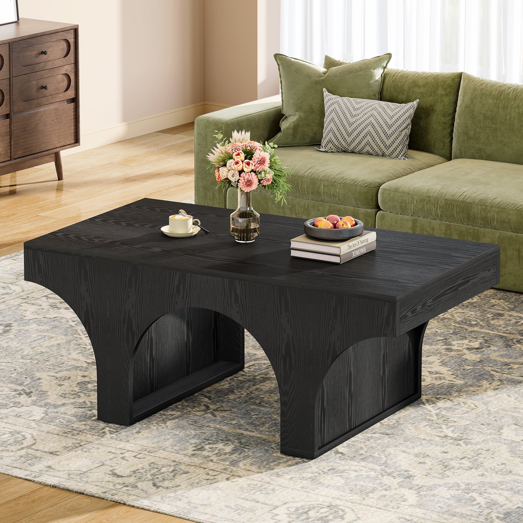 119 cm Coffee Table, Modern Center Table Tea Table with Arched Base