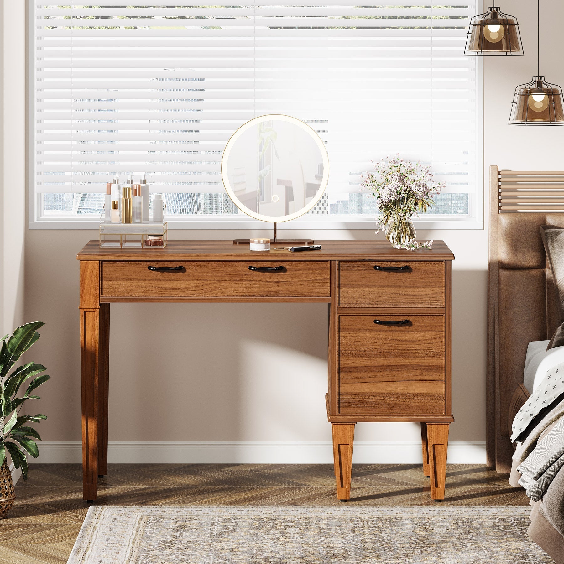 119 cm Computer Desk, Rustic Office Desk with File Cabinet