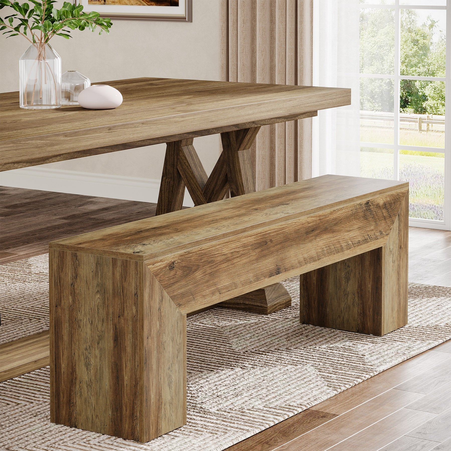 119 cm Dining Bench, Farmhouse Entryway Bench End of Bed Bench