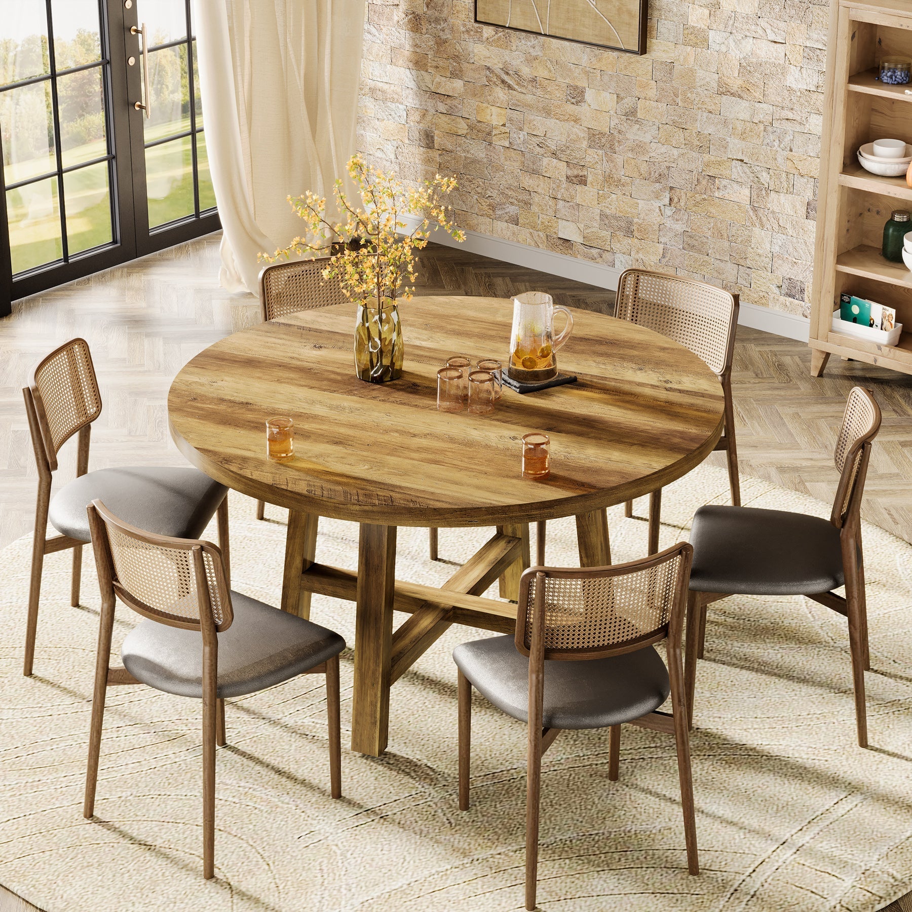 120 cm Dining Table, Farmhouse Kitchen Table Dinner Table for 4-6 People