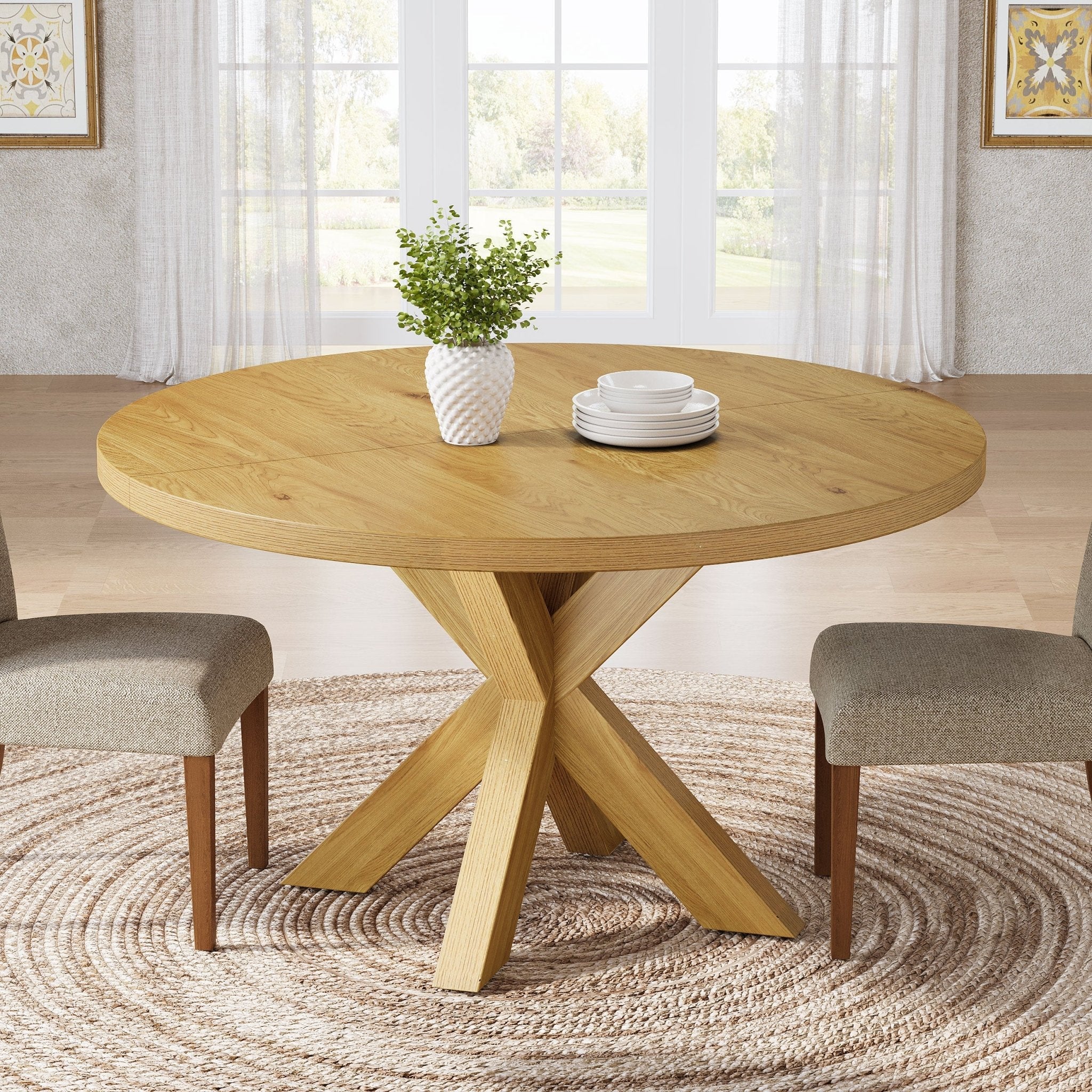 120 cm Dining Table, Farmhouse Kitchen Table with Crossed Legs for 4-6