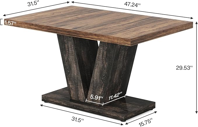 119 cm Dining Table, Farmhouse Wooden Kitchen Dinner Table with Sturdy Pedestal