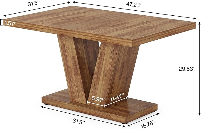 119 cm Dining Table, Farmhouse Wooden Kitchen Dinner Table with Sturdy Pedestal