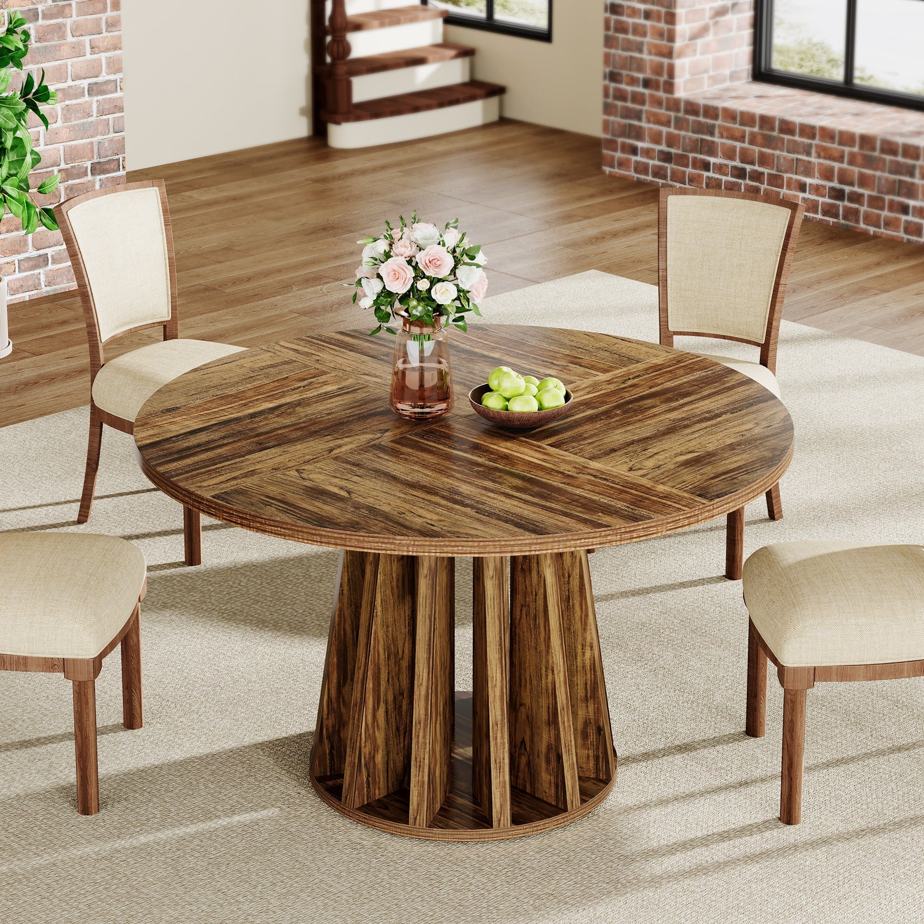 120 cm Dining Table, Round Kitchen Table for 4-6 People