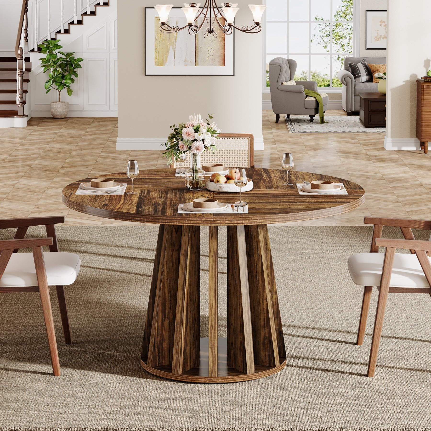 120 cm Dining Table, Round Kitchen Table for 4-6 People