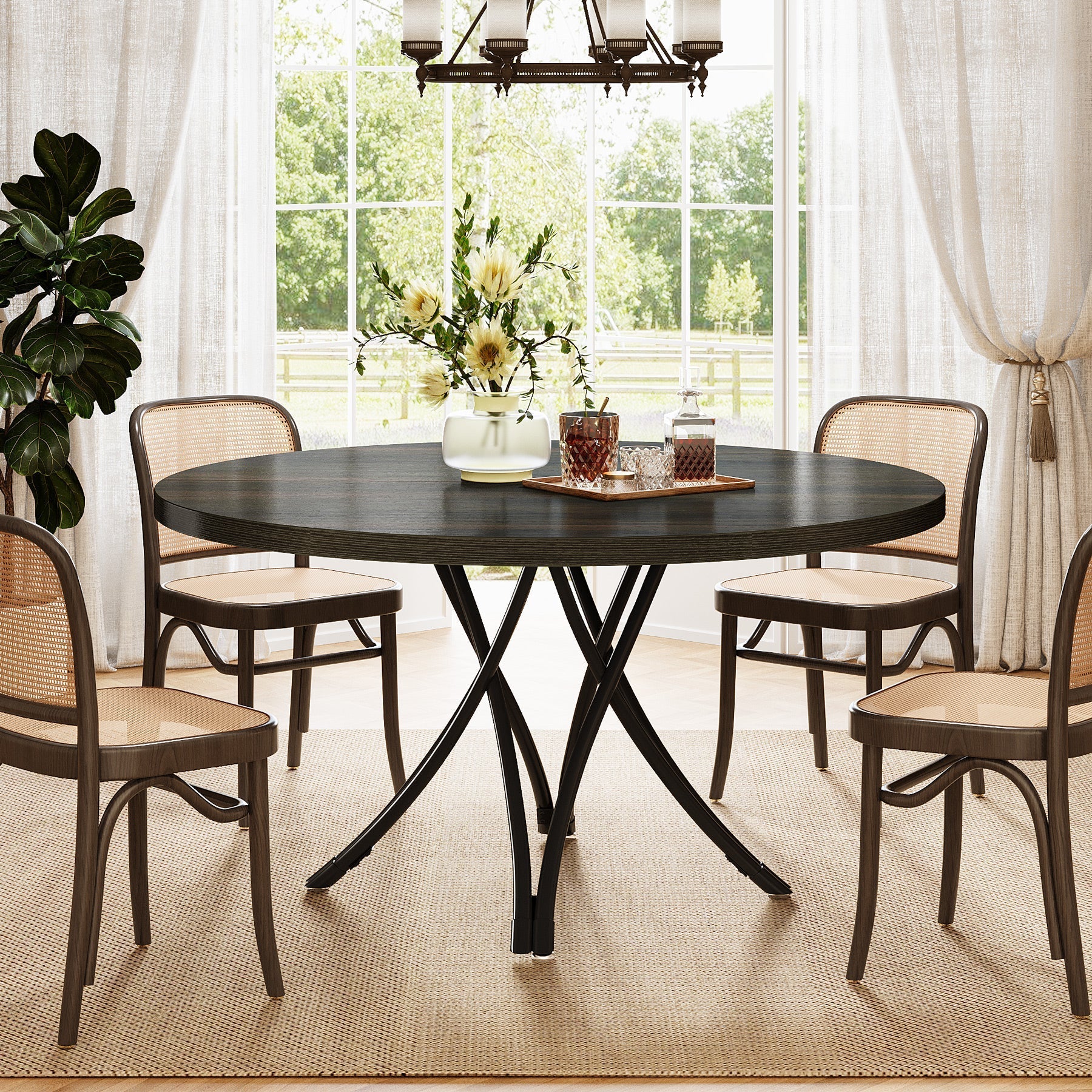 120 cm Dining Table, Wood Circle Kitchen Table for 4