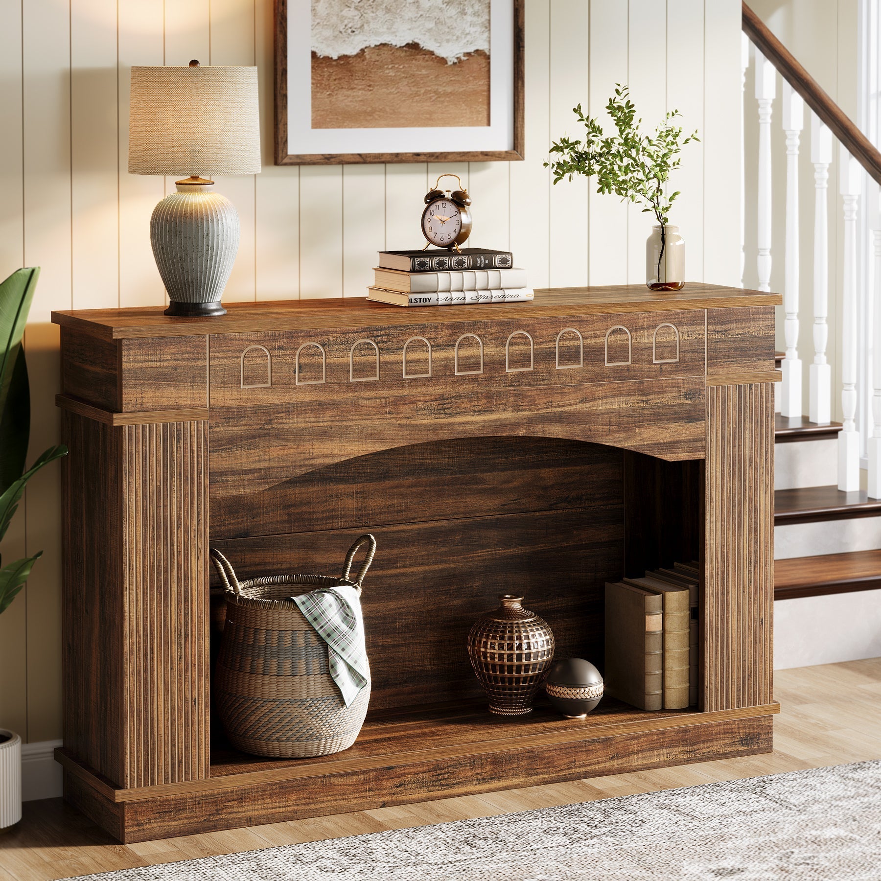 119 cm Farmhouse Console Table, 2-Tier Sofa Table Entryway Table