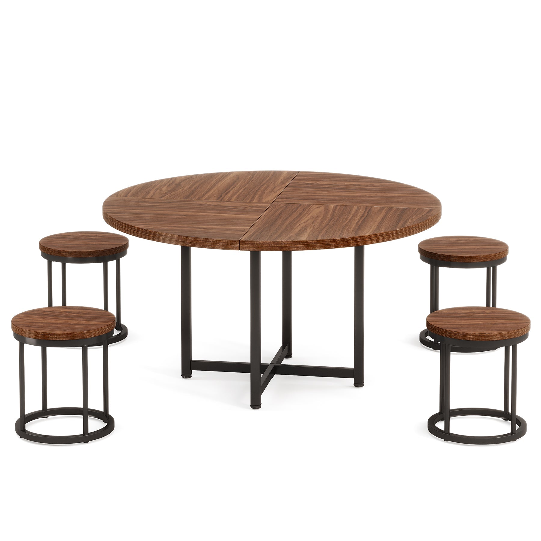 120 cm Round Dining Table, 5-Piece Kitchen Dinner Table and Chairs Set